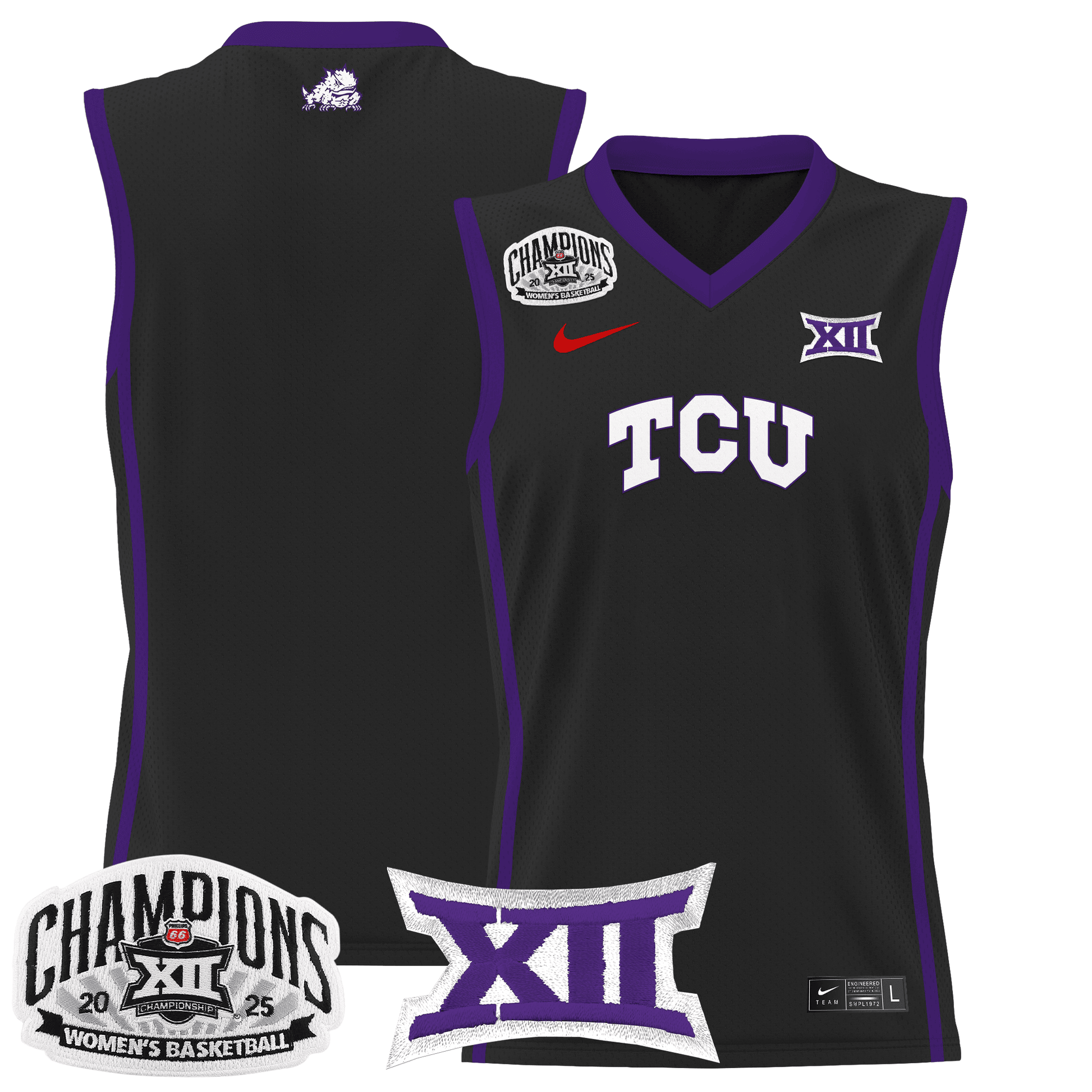 Men's Size - TCU Horned Frogs 2025 BIG 12 Women's Conference Tournament Champions Lightweight Basketball Jersey - All Stitched
