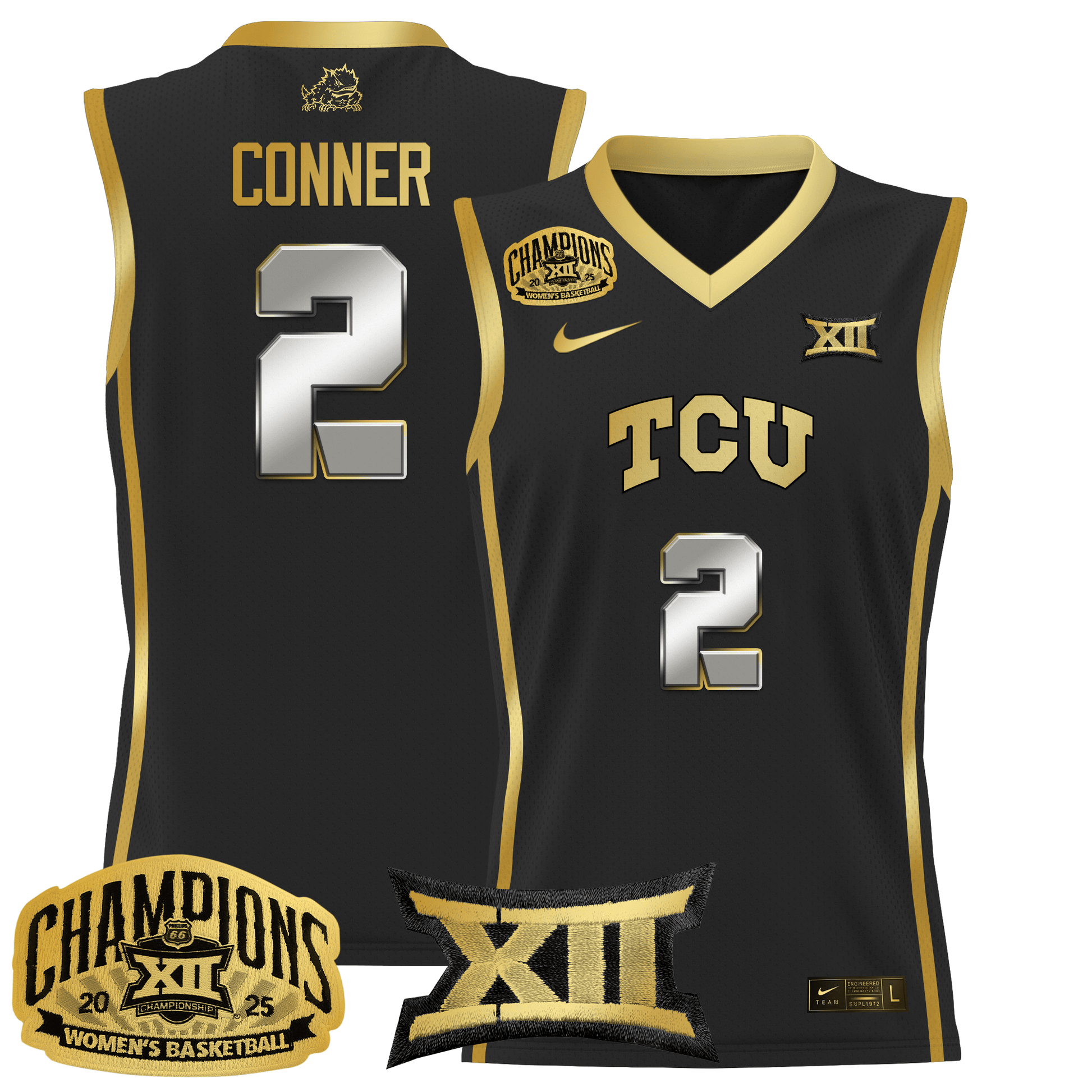 Men's Size - TCU Horned Frogs 2025 BIG 12 Women's Conference Tournament Champions Lightweight Basketball Jersey - All Stitched