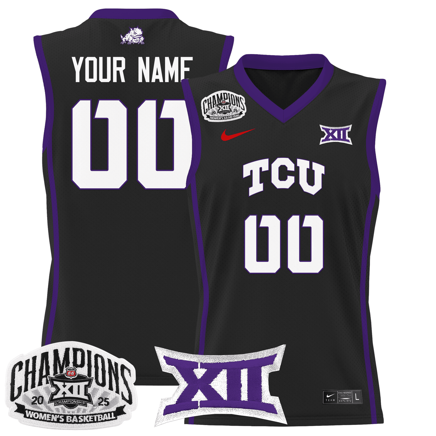 TCU Horned Frogs 2025 BIG 12 Women's Conference Tournament Champions Lightweight Basketball Custom Jersey - All Stitched