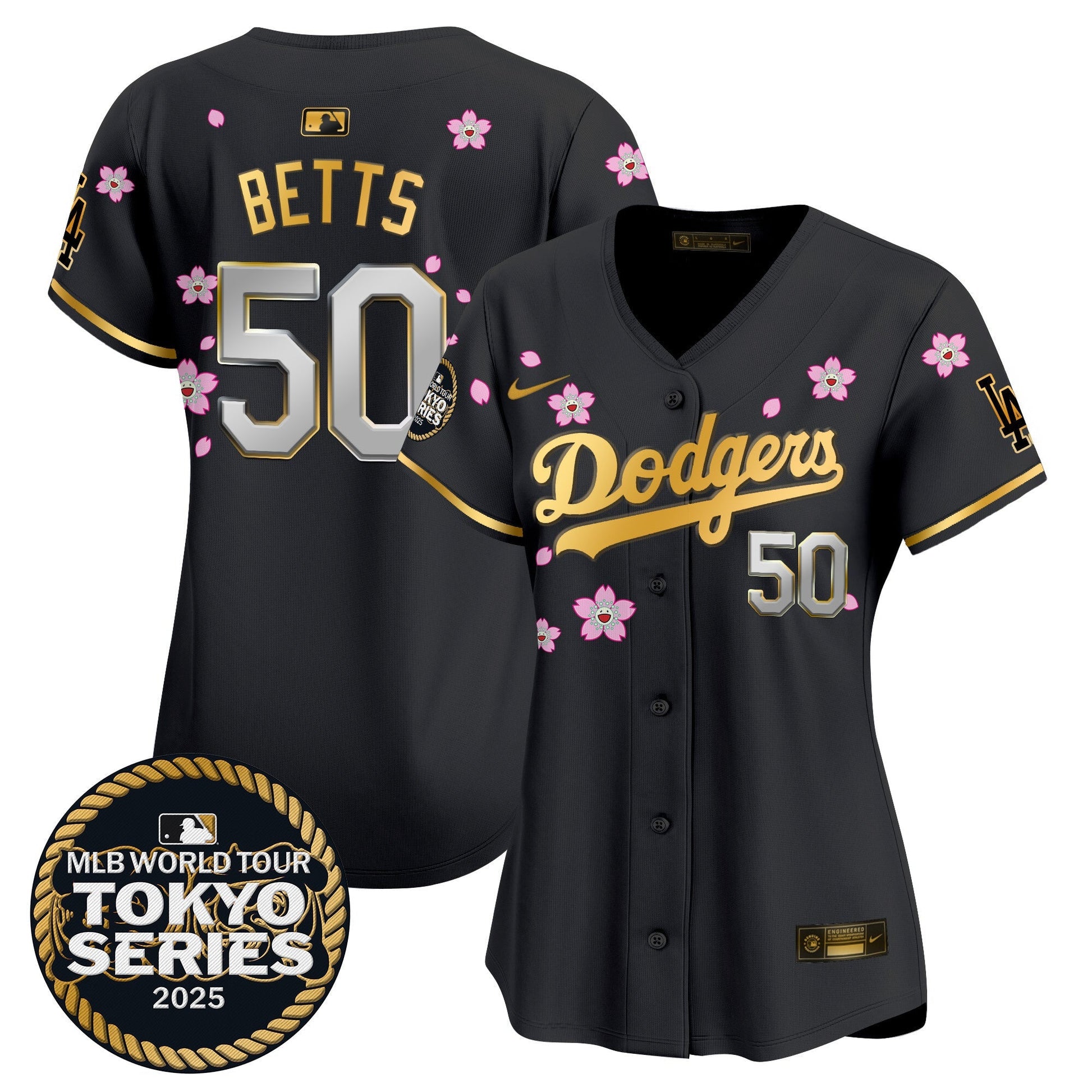 Women's Dodgers Tokyo Series 2025 Gold Trim Vapor Premier Limited Jersey V2 - Stitched