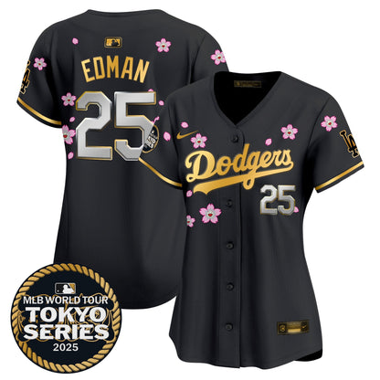 Women's Dodgers Tokyo Series 2025 Gold Trim Vapor Premier Limited Jersey V2 - Stitched