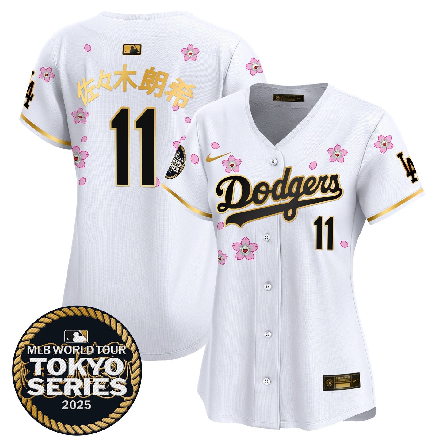 Women's Dodgers Tokyo Series 2025 Gold Trim Vapor Premier Limited Jersey V2 - Stitched