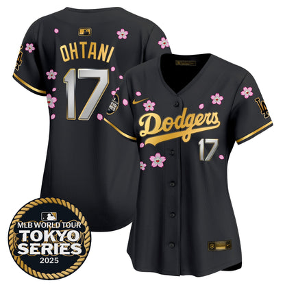 Women's Dodgers Tokyo Series 2025 Gold Trim Vapor Premier Limited Jersey V2 - Stitched