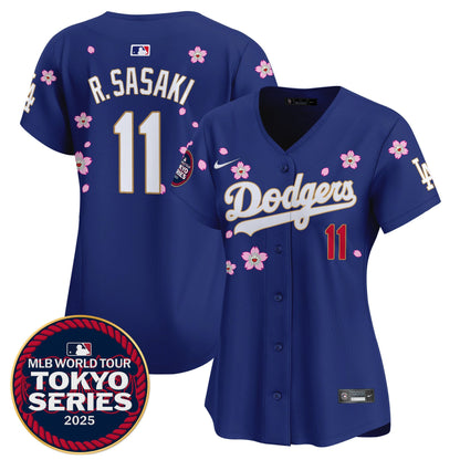 Women's Dodgers Tokyo Series 2025 Gold Trim Vapor Premier Limited Jersey V2 - Stitched