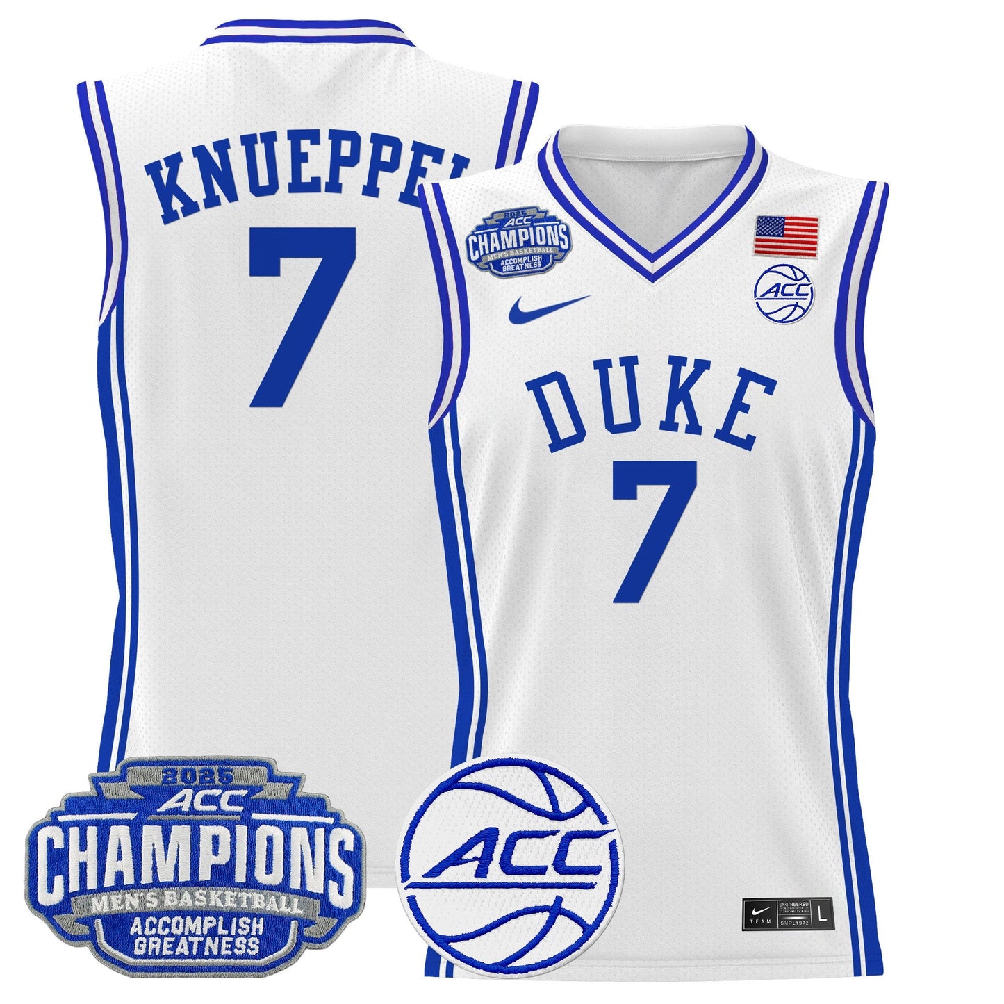 Men's Duke Blue Devils 2025 ACC Conference Tournament Champions Basketball Jersey - All Stitched