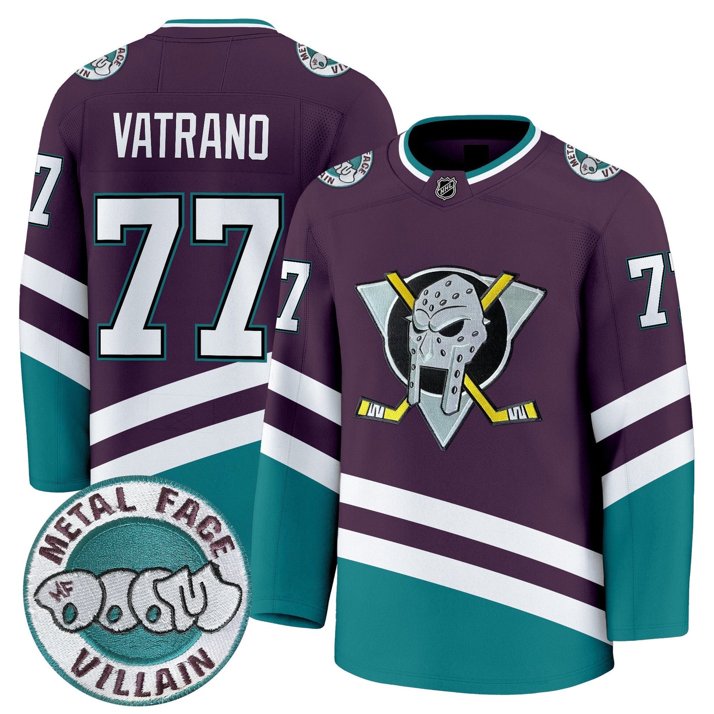Anaheim Ducks MF DOOM Metal Face Villain Patch Premium Jersey - All Stitched