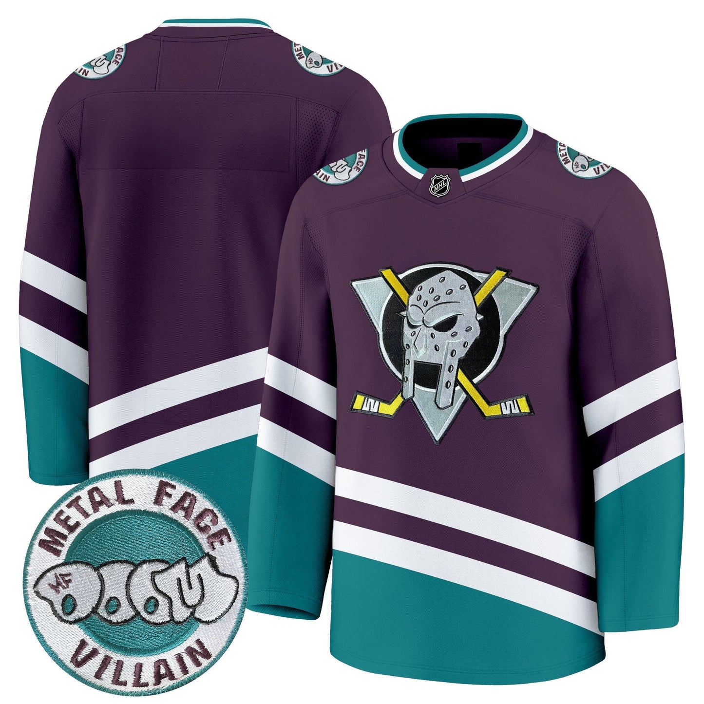 Anaheim Ducks MF DOOM Metal Face Villain Patch Premium Jersey - All Stitched
