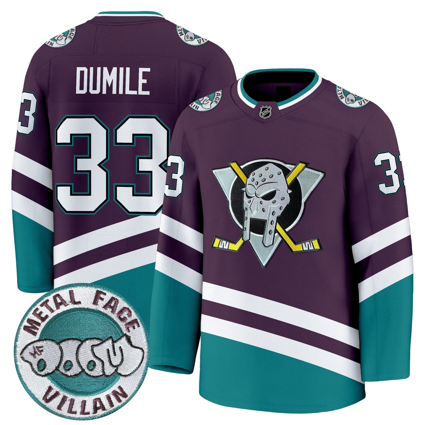 Anaheim Ducks MF DOOM Metal Face Villain Patch Premium Jersey - All Stitched