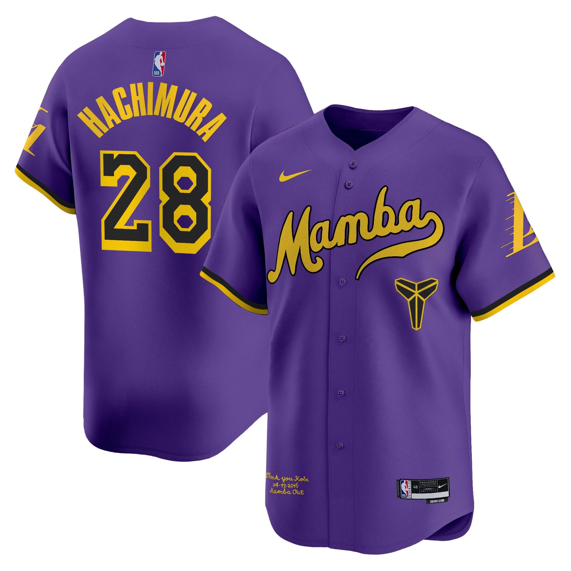 Men's Los Angeles Lakers Kobe Bryant Mamba Vapor Baseball Jersey - All Stitched