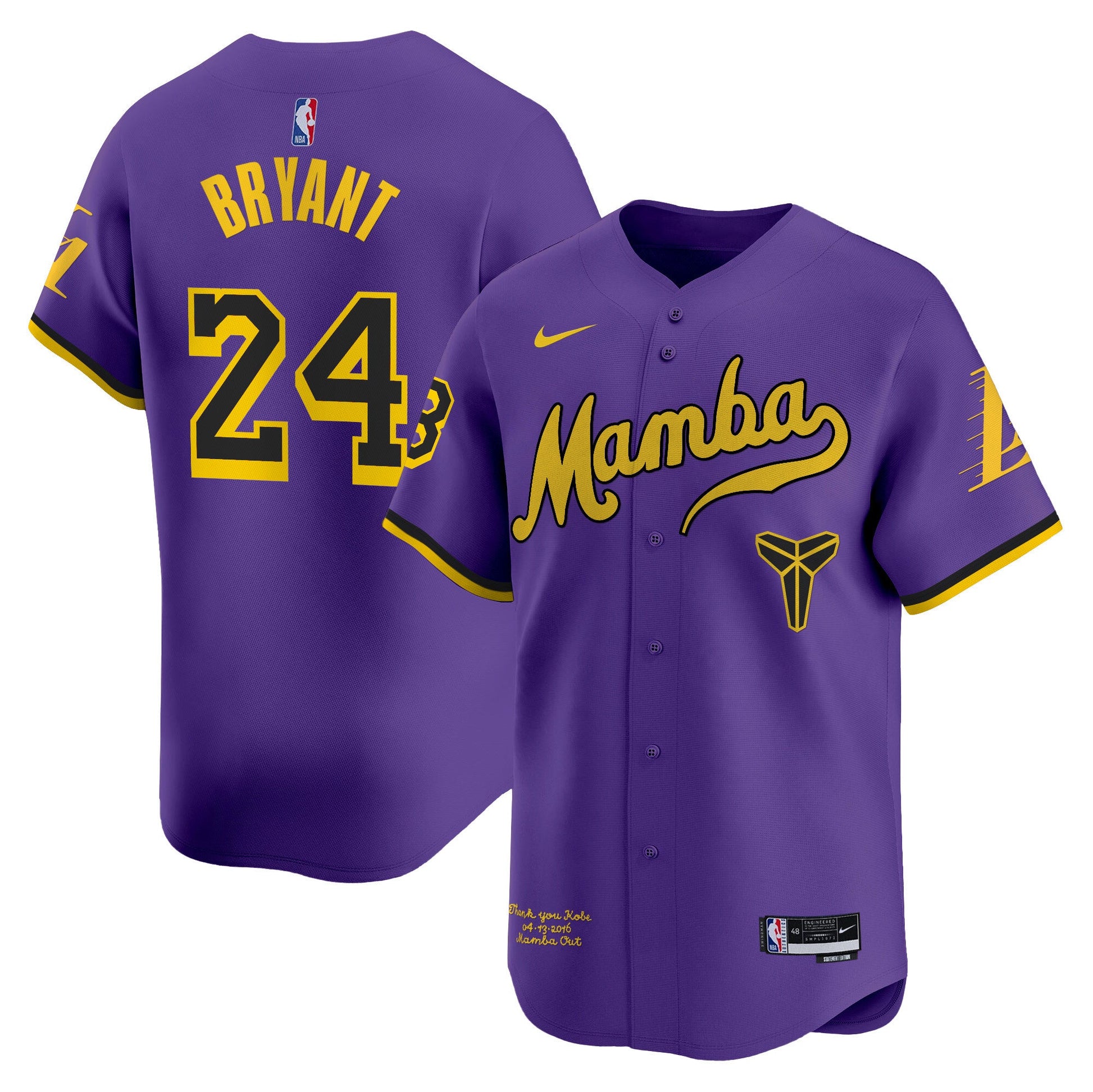 Men's Los Angeles Lakers Kobe Bryant Mamba Vapor Baseball Jersey - All Stitched