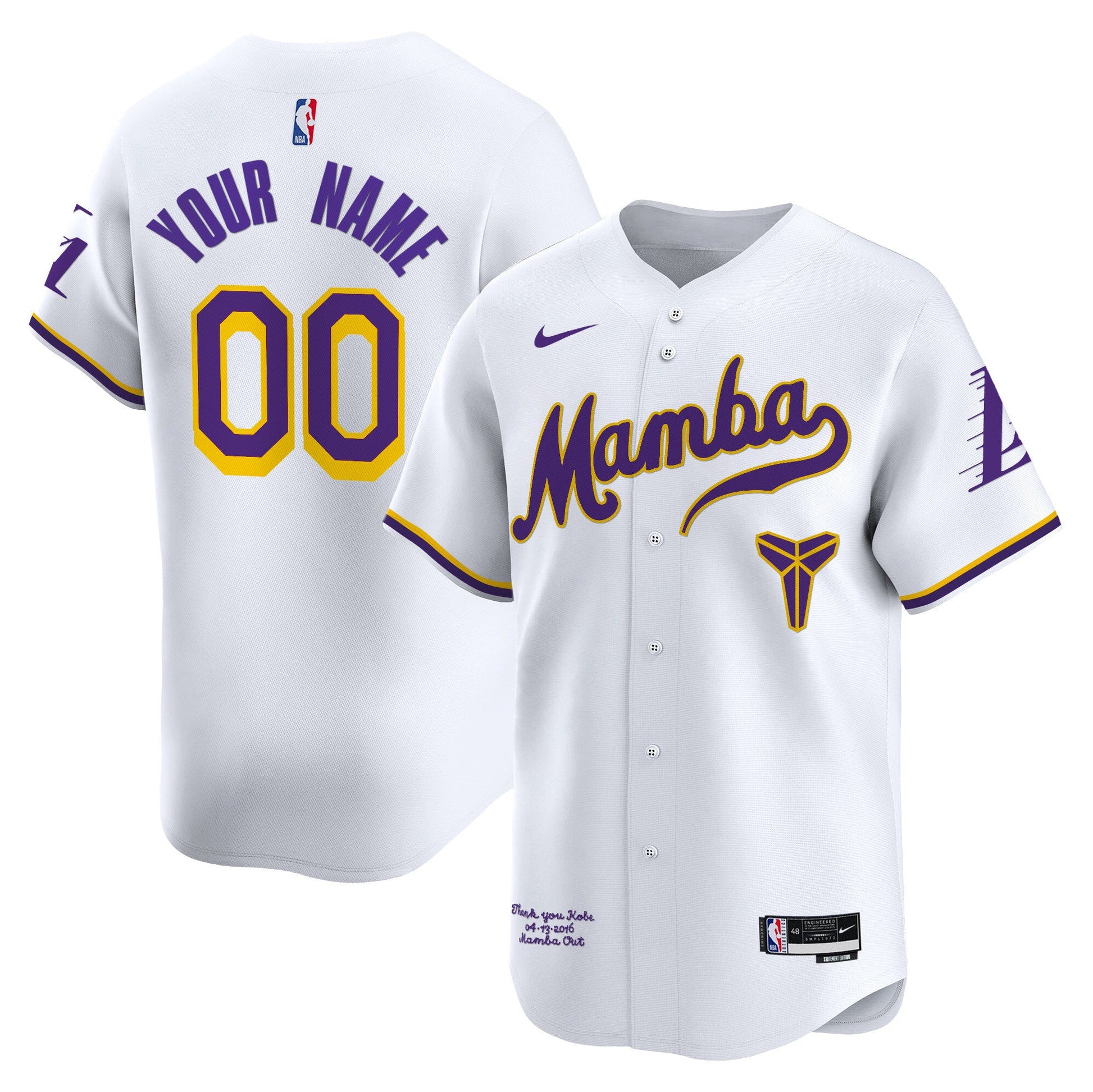 Los Angeles Lakers Kobe Bryant Mamba Vapor Baseball Custom Jersey - All Stitched