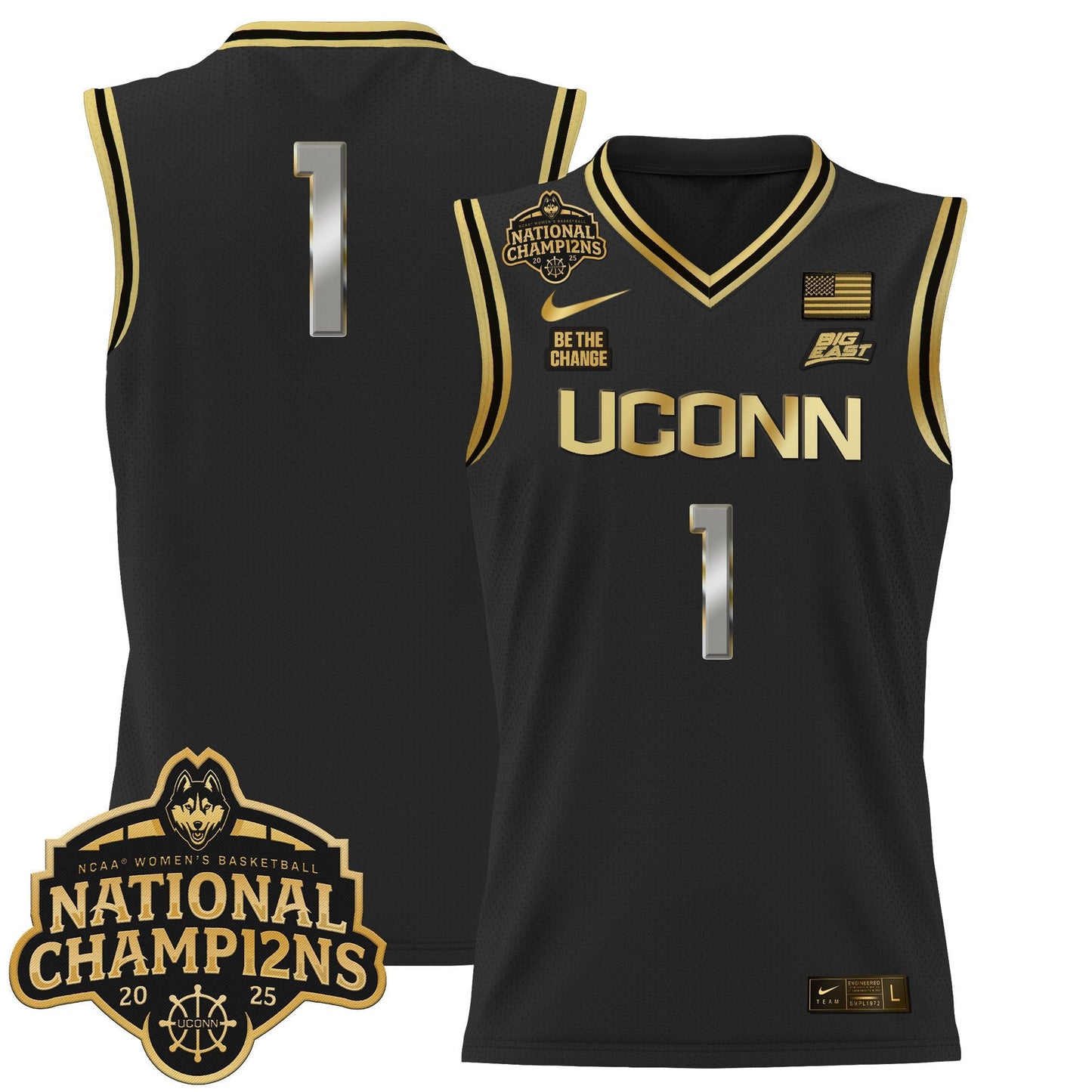 Men's Size - UConn Huskies 2025 Women's National Champions Patch Lightweight Basketball Jersey - All Stitched