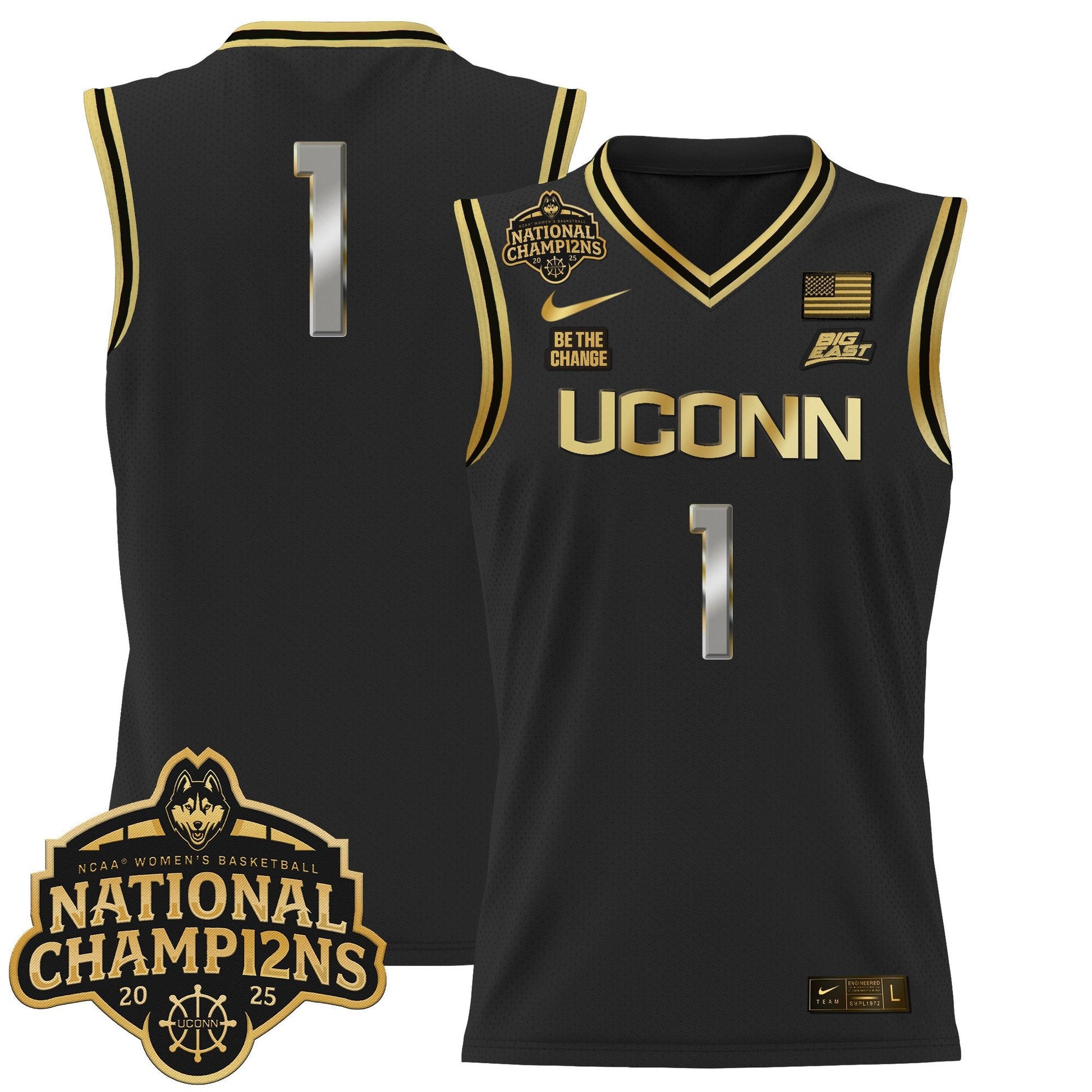 Men's Size - UConn Huskies 2025 Women's National Champions Patch Lightweight Basketball Jersey - All Stitched