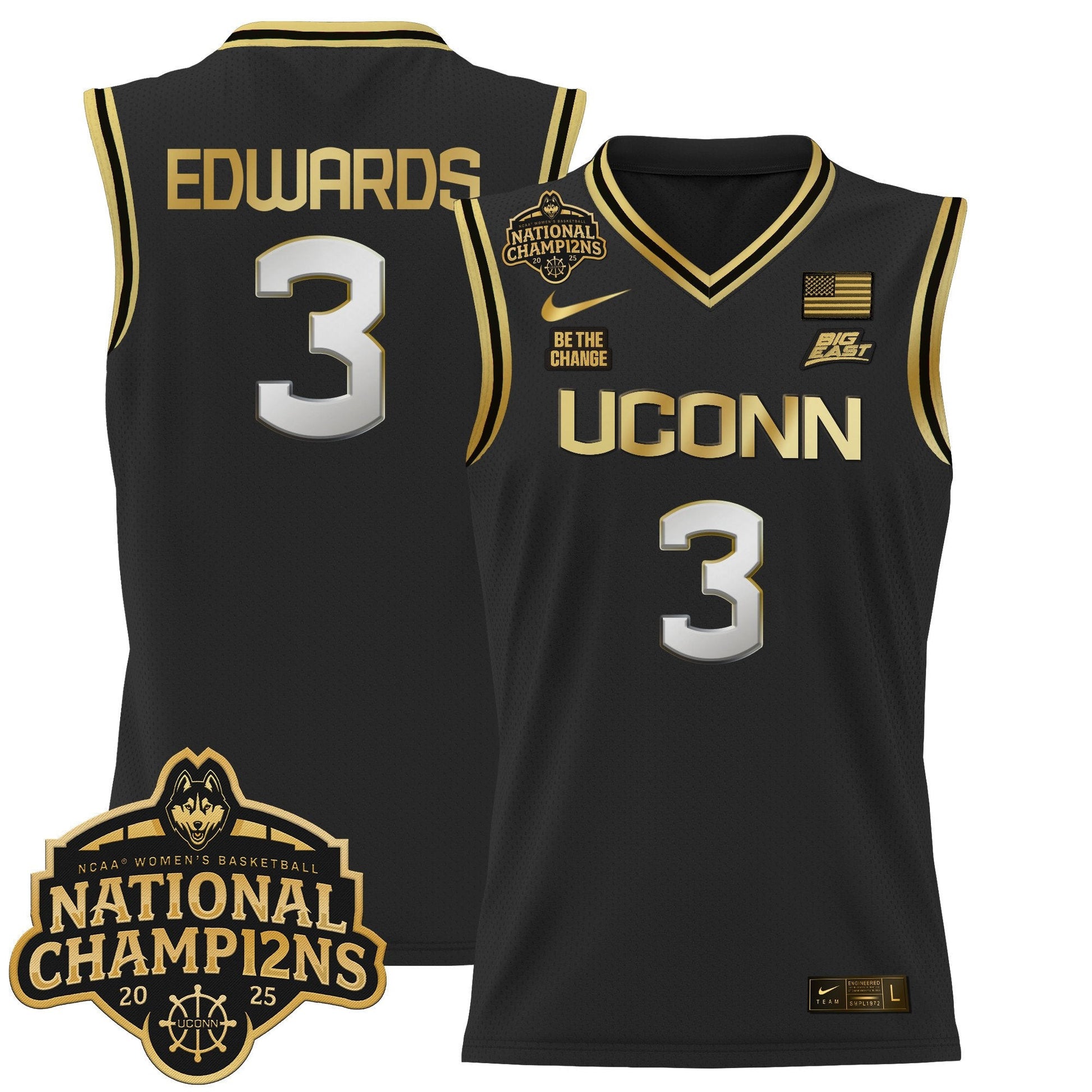 Men's Size - UConn Huskies 2025 Women's National Champions Patch Lightweight Basketball Jersey - All Stitched