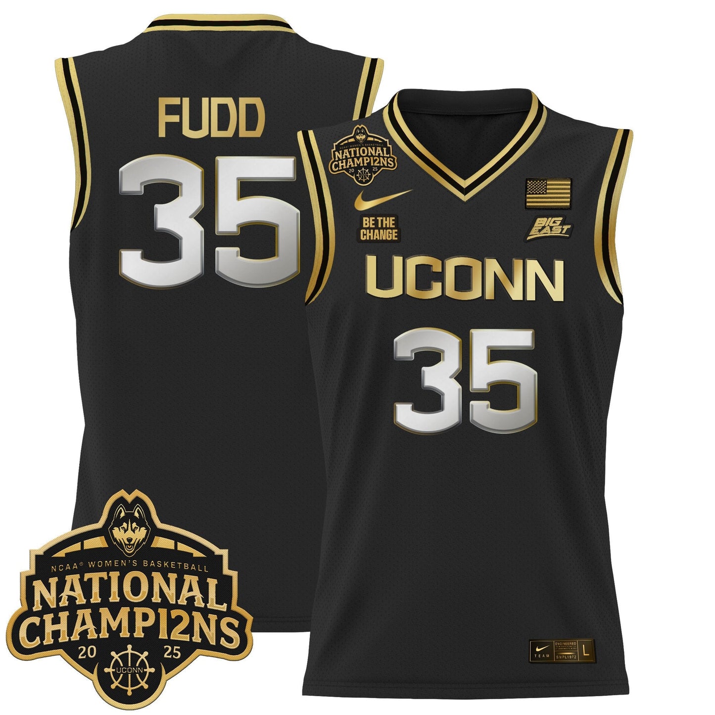 Men's Size - UConn Huskies 2025 Women's National Champions Patch Lightweight Basketball Jersey - All Stitched
