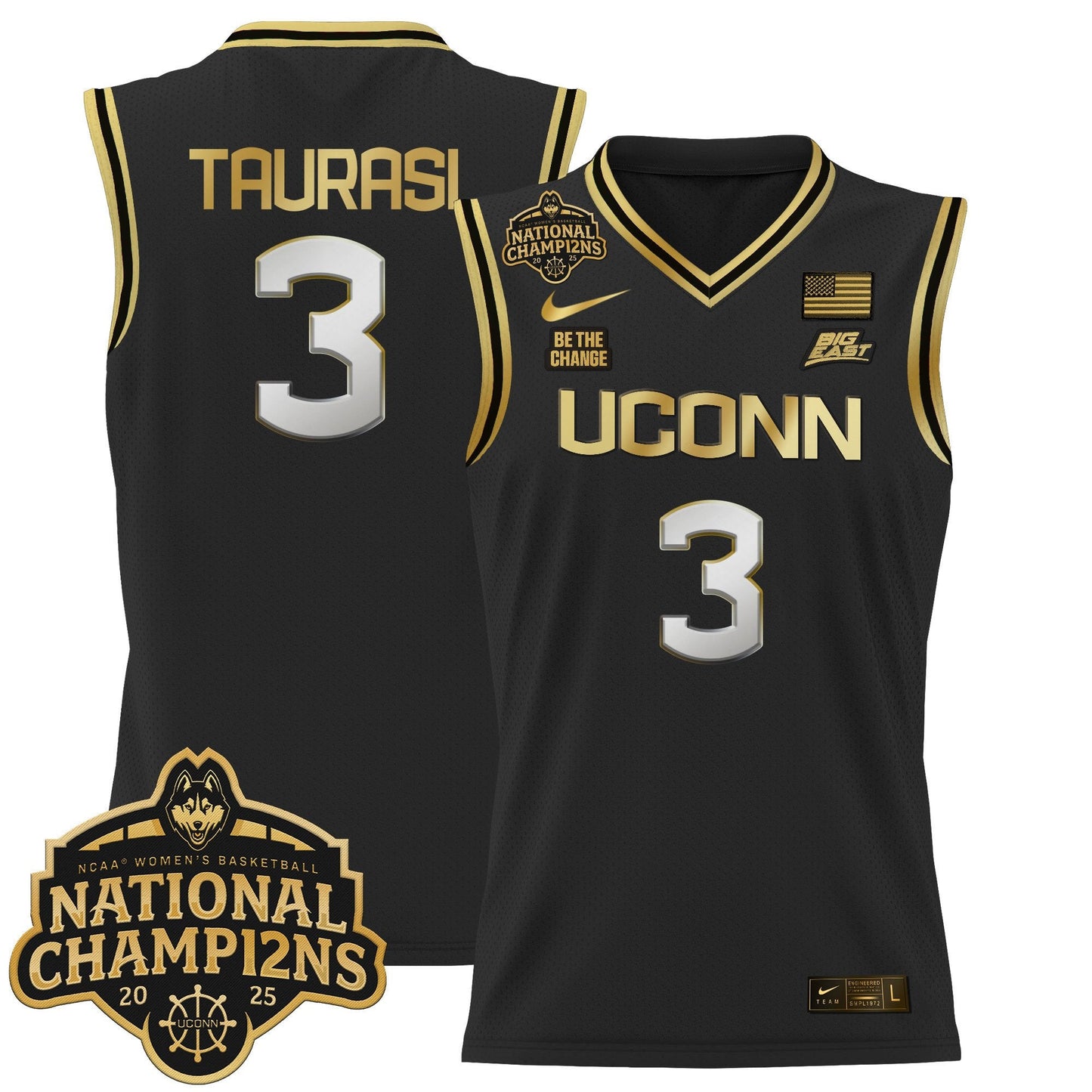 Men's Size - UConn Huskies 2025 Women's National Champions Patch Lightweight Basketball Jersey - All Stitched