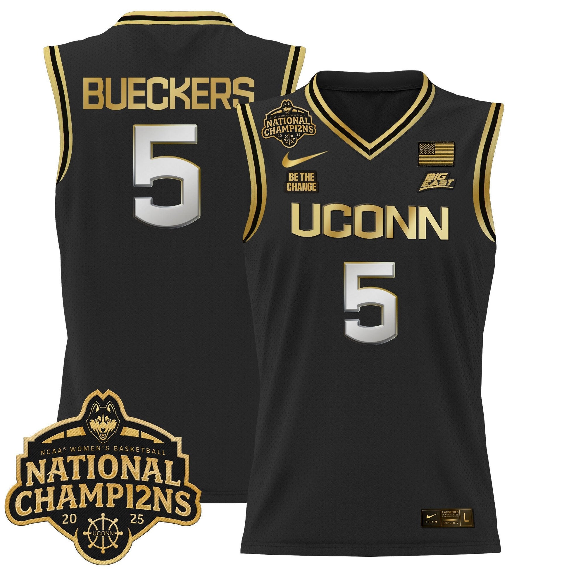 Men's Size - UConn Huskies 2025 Women's National Champions Patch Lightweight Basketball Jersey - All Stitched