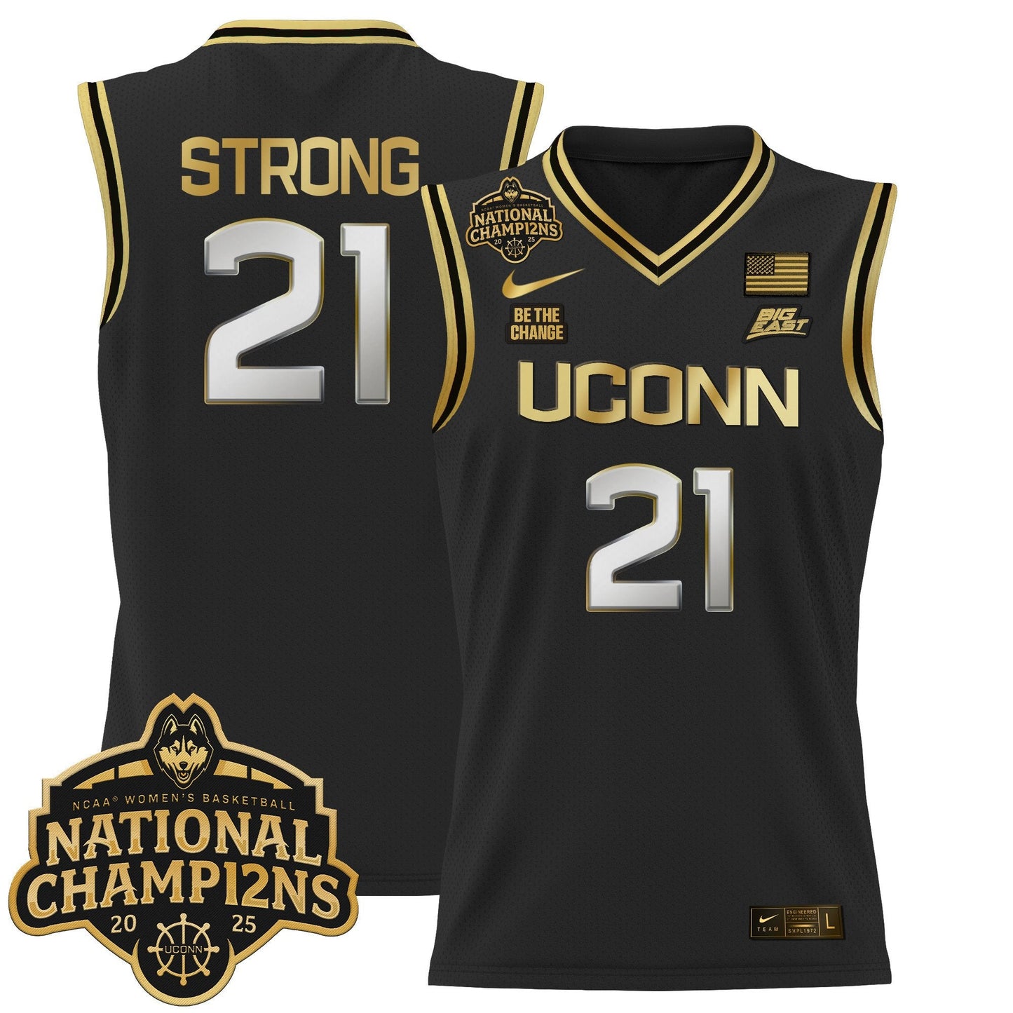Men's Size - UConn Huskies 2025 Women's National Champions Patch Lightweight Basketball Jersey - All Stitched
