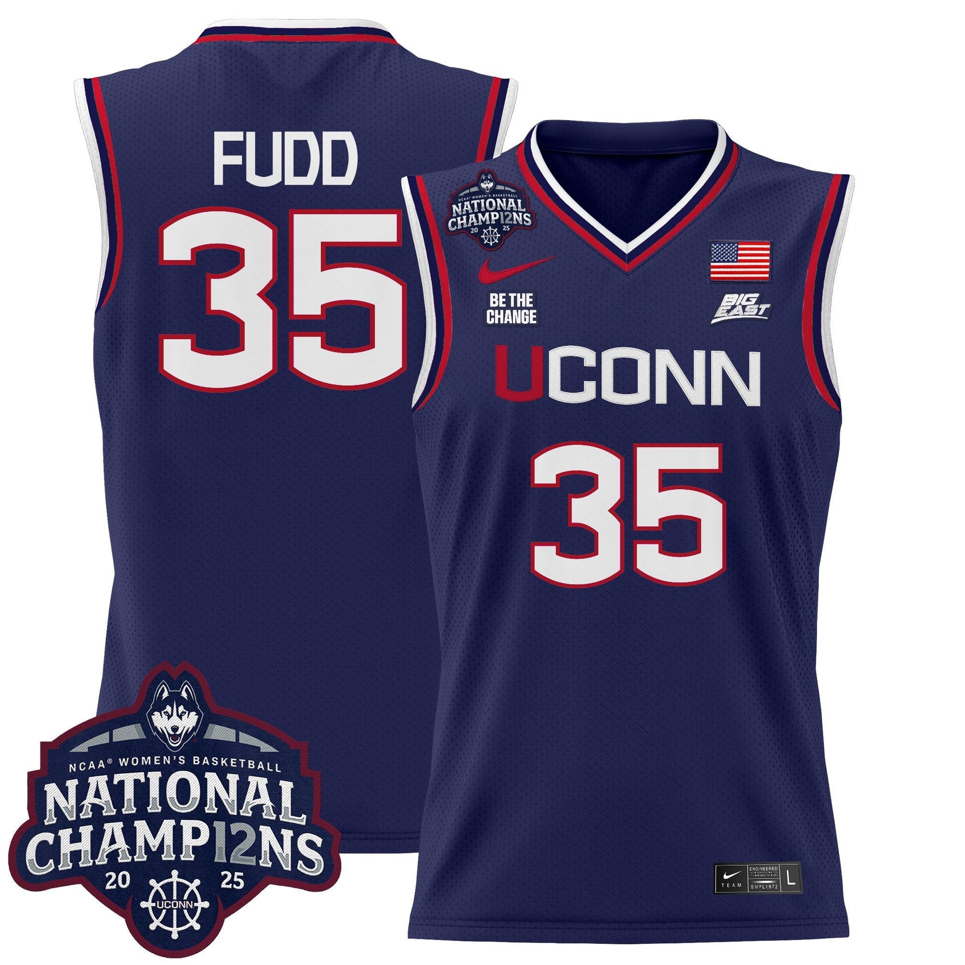 Men's Size - UConn Huskies 2025 Women's National Champions Patch Lightweight Basketball Jersey - All Stitched