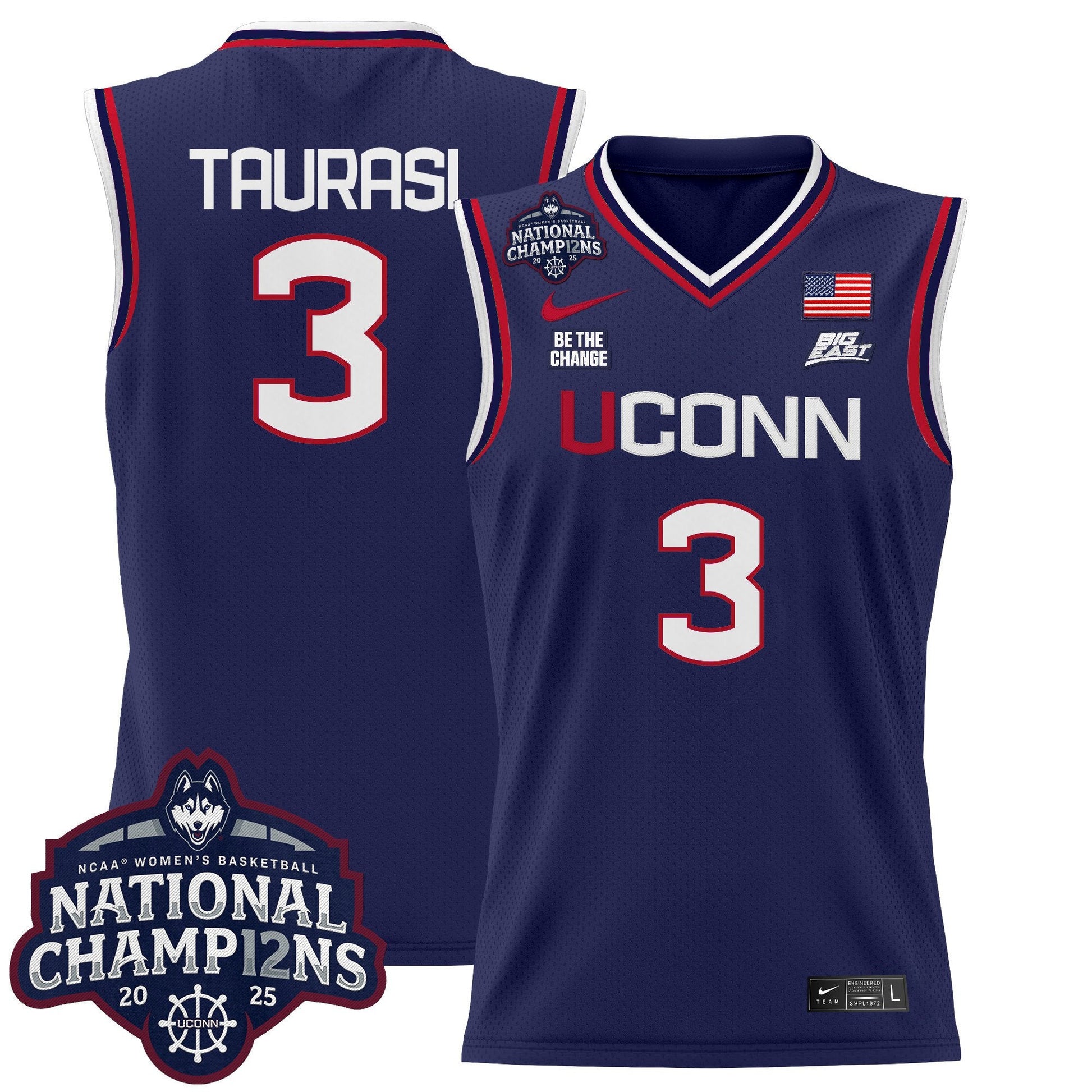 Men's Size - UConn Huskies 2025 Women's National Champions Patch Lightweight Basketball Jersey - All Stitched