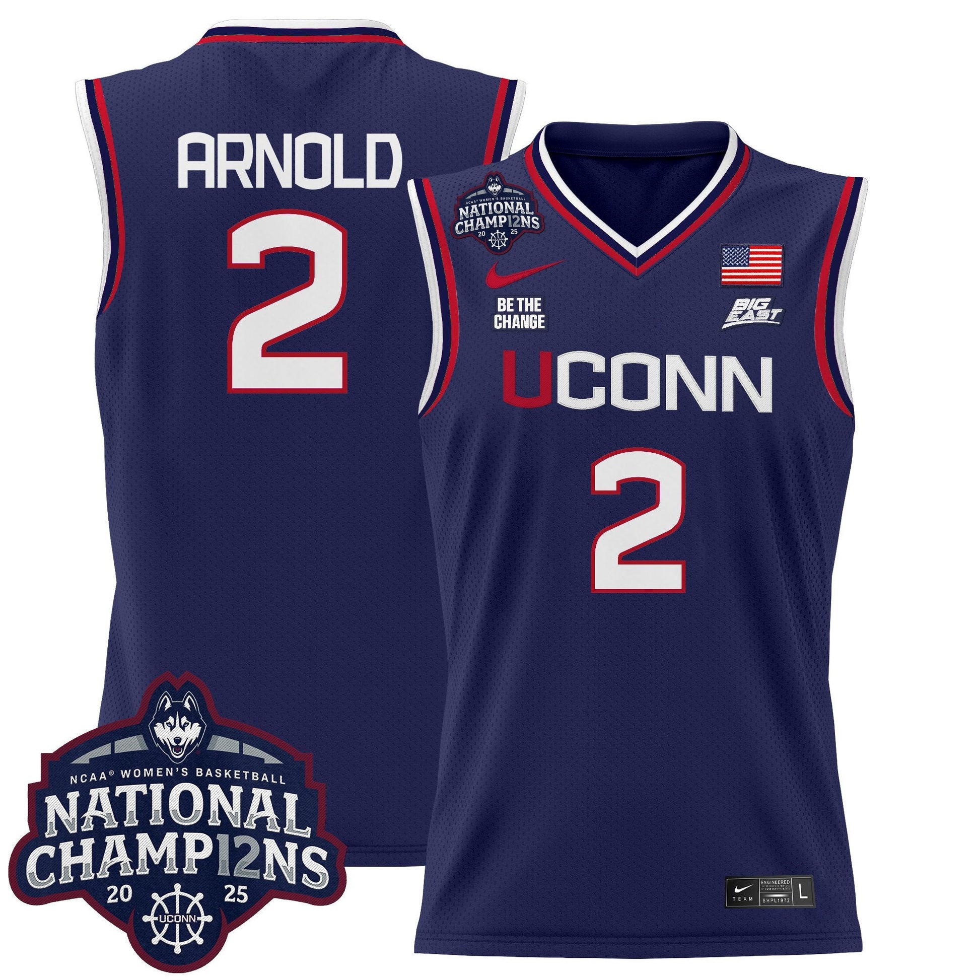 Men's Size - UConn Huskies 2025 Women's National Champions Patch Lightweight Basketball Jersey - All Stitched