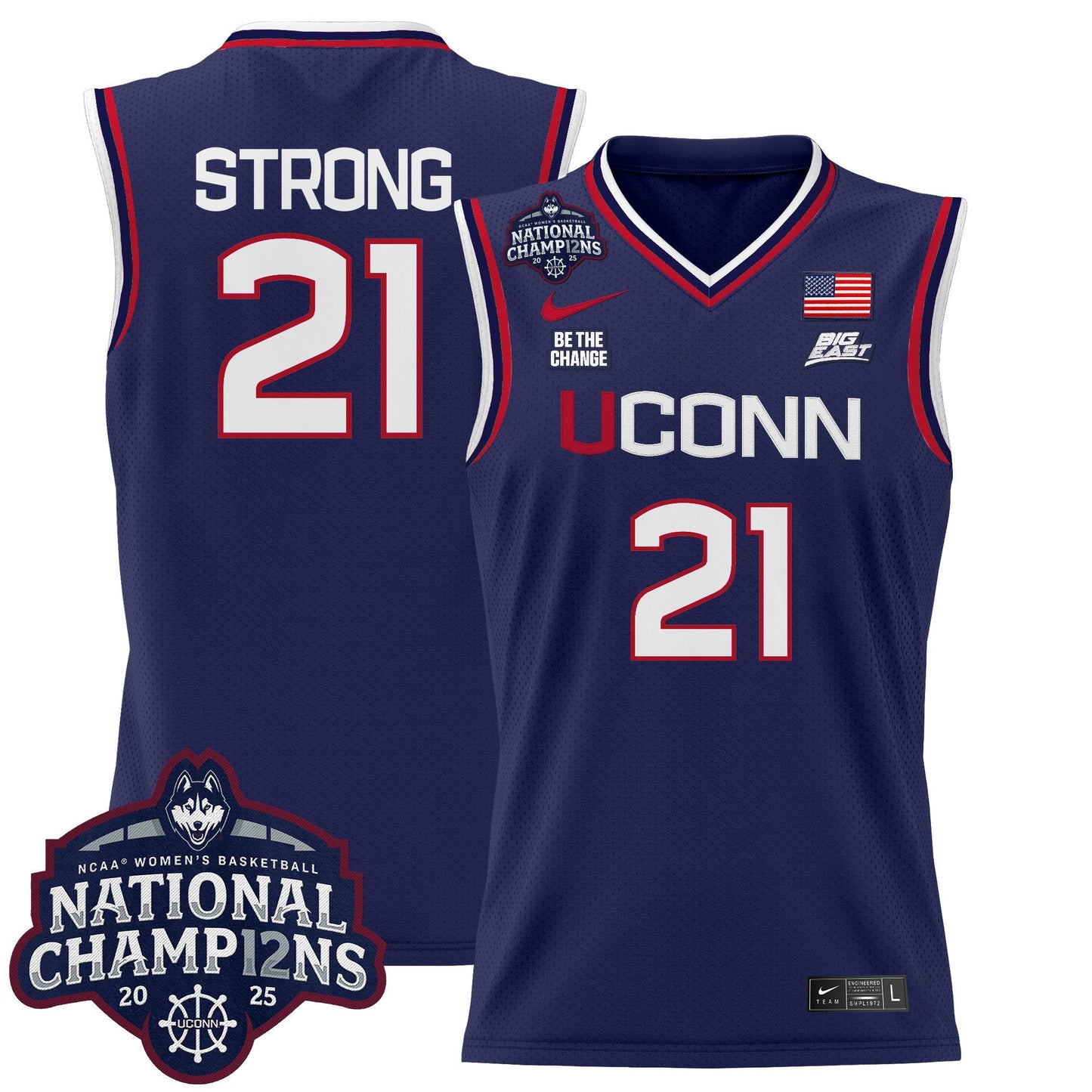 Men's Size - UConn Huskies 2025 Women's National Champions Patch Lightweight Basketball Jersey - All Stitched