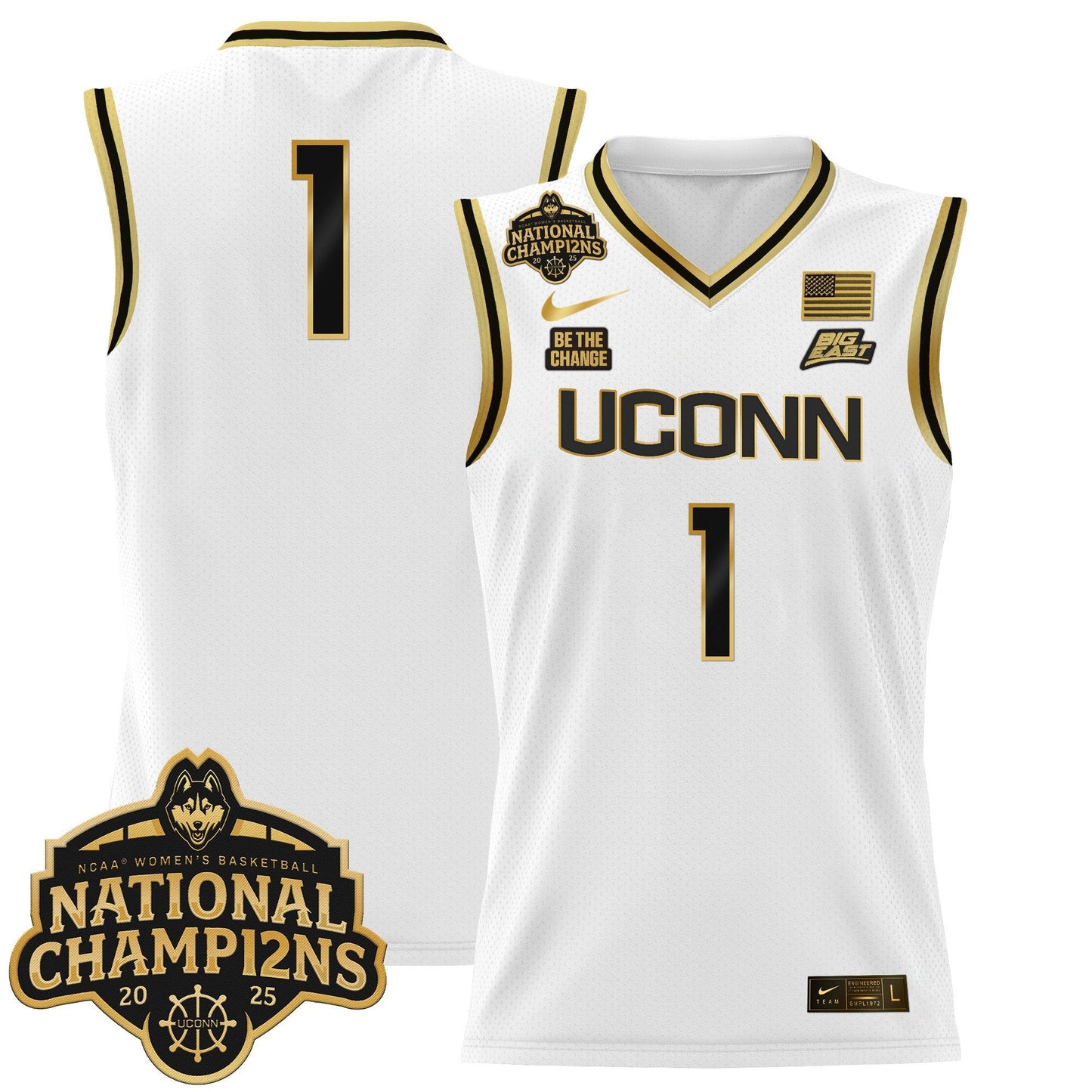 Men's Size - UConn Huskies 2025 Women's National Champions Patch Lightweight Basketball Jersey - All Stitched