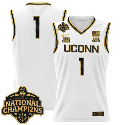 Men's Size - UConn Huskies 2025 Women's National Champions Patch Lightweight Basketball Jersey - All Stitched