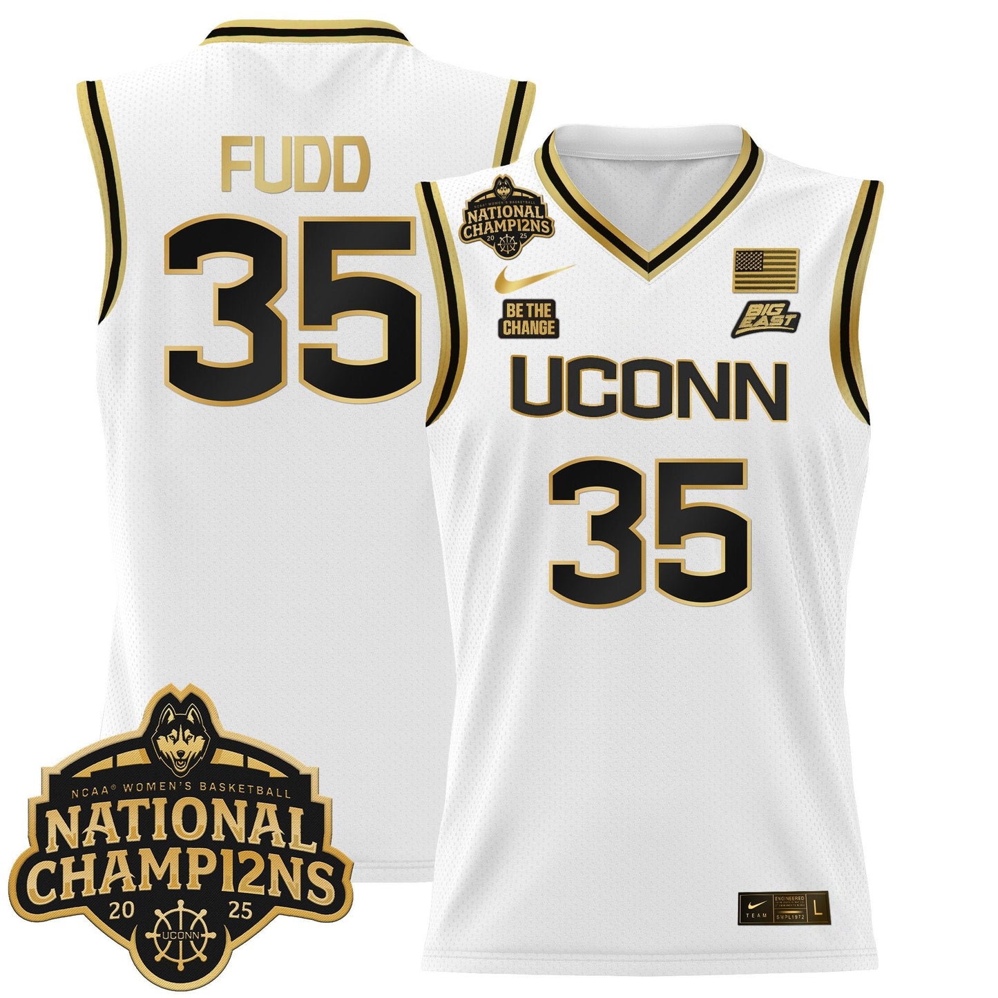 Men's Size - UConn Huskies 2025 Women's National Champions Patch Lightweight Basketball Jersey - All Stitched