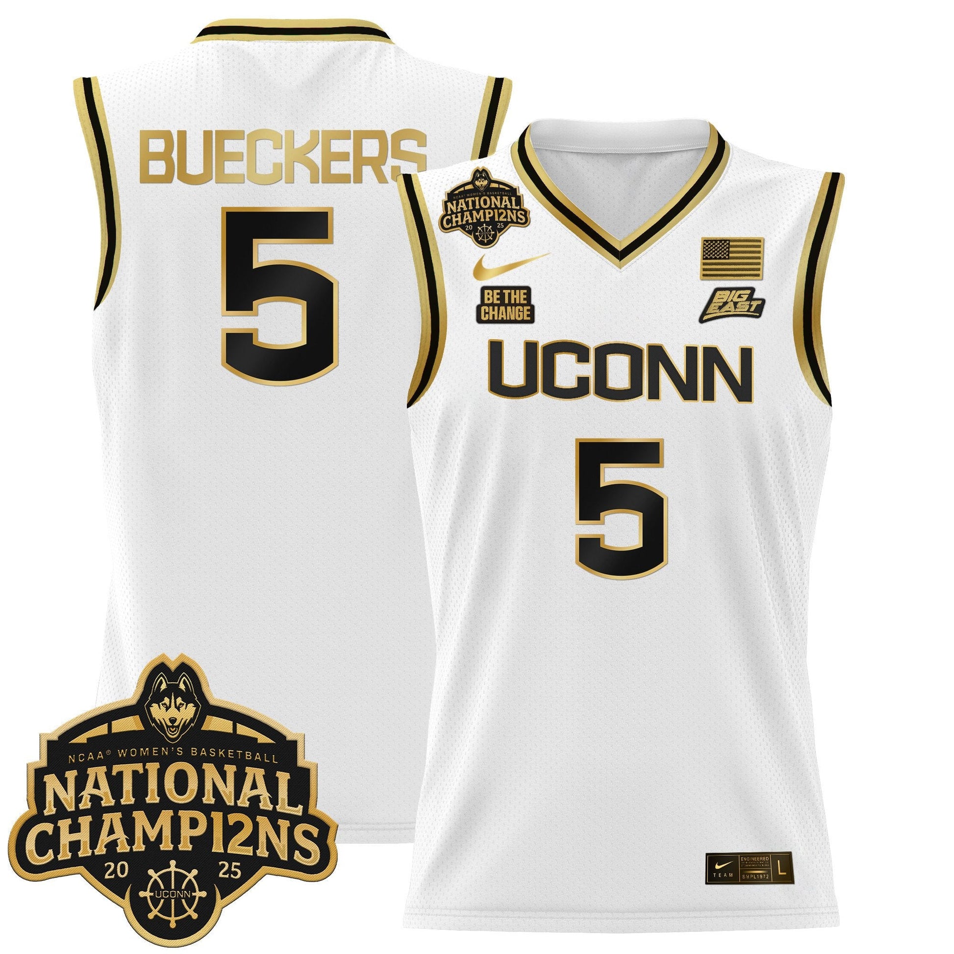 Men's Size - UConn Huskies 2025 Women's National Champions Patch Lightweight Basketball Jersey - All Stitched