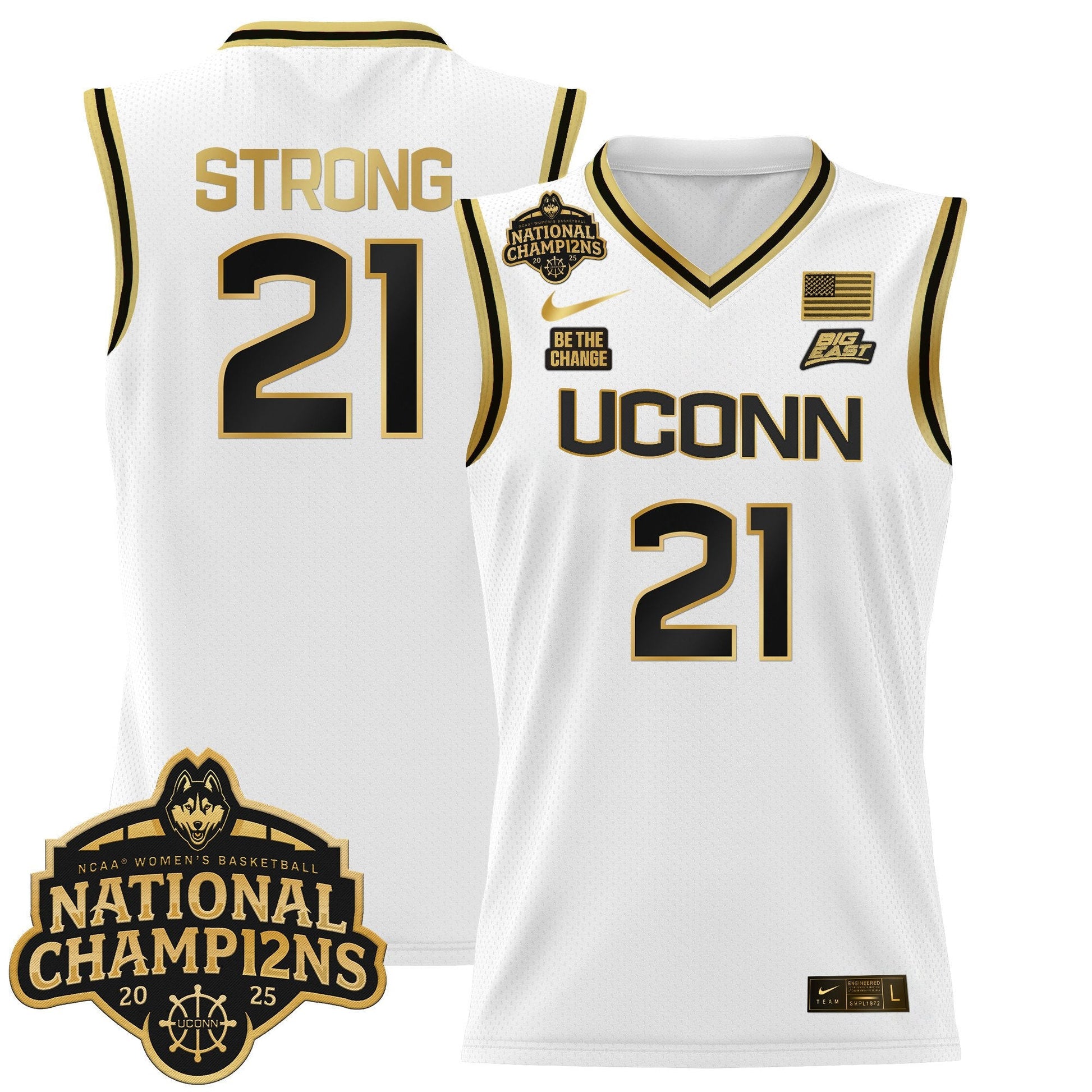 Men's Size - UConn Huskies 2025 Women's National Champions Patch Lightweight Basketball Jersey - All Stitched
