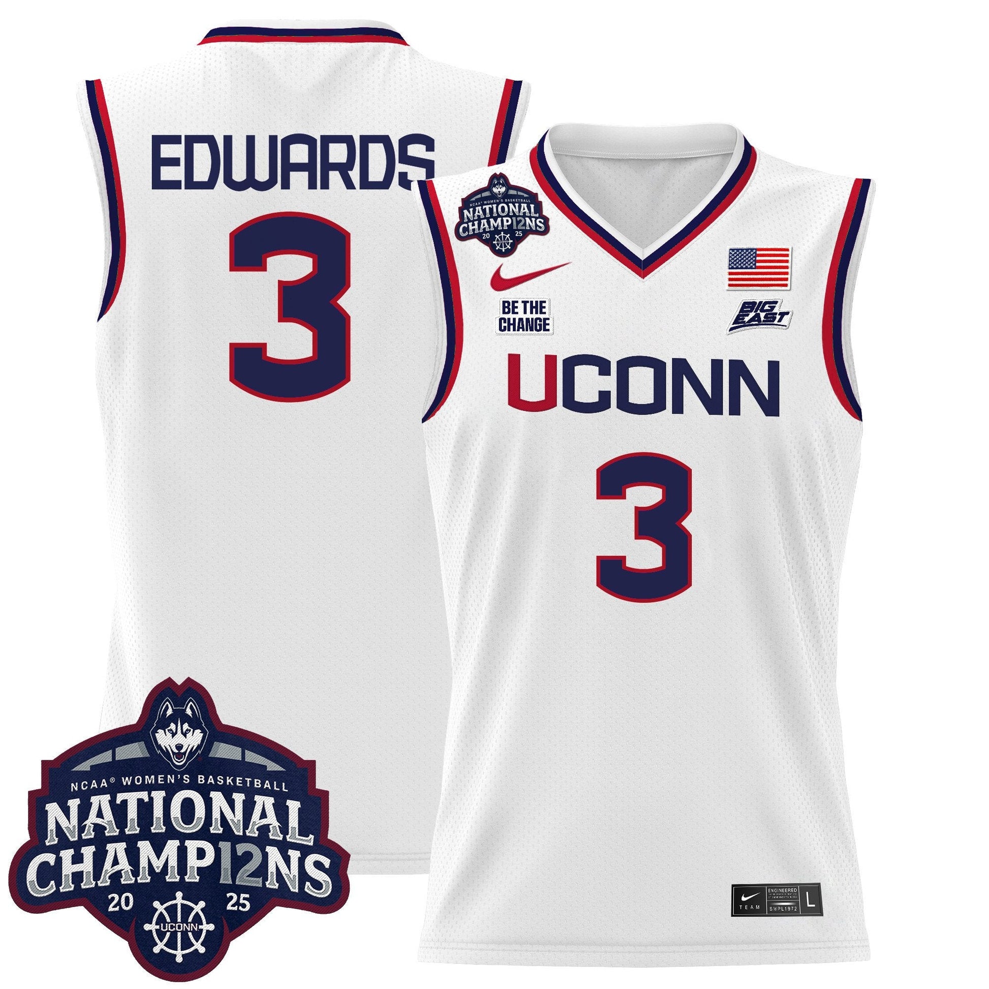 Men's Size - UConn Huskies 2025 Women's National Champions Patch Lightweight Basketball Jersey - All Stitched