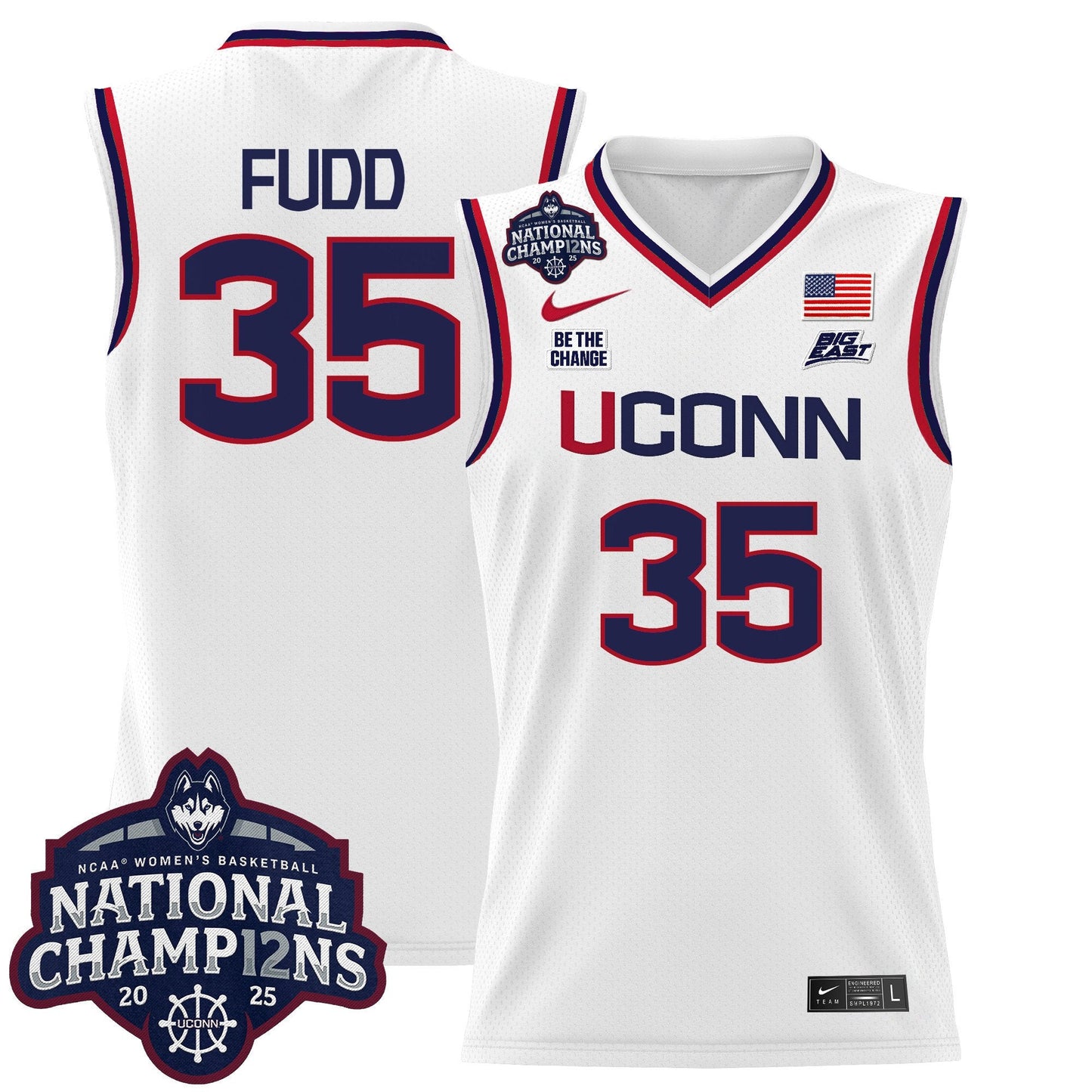 Men's Size - UConn Huskies 2025 Women's National Champions Patch Lightweight Basketball Jersey - All Stitched