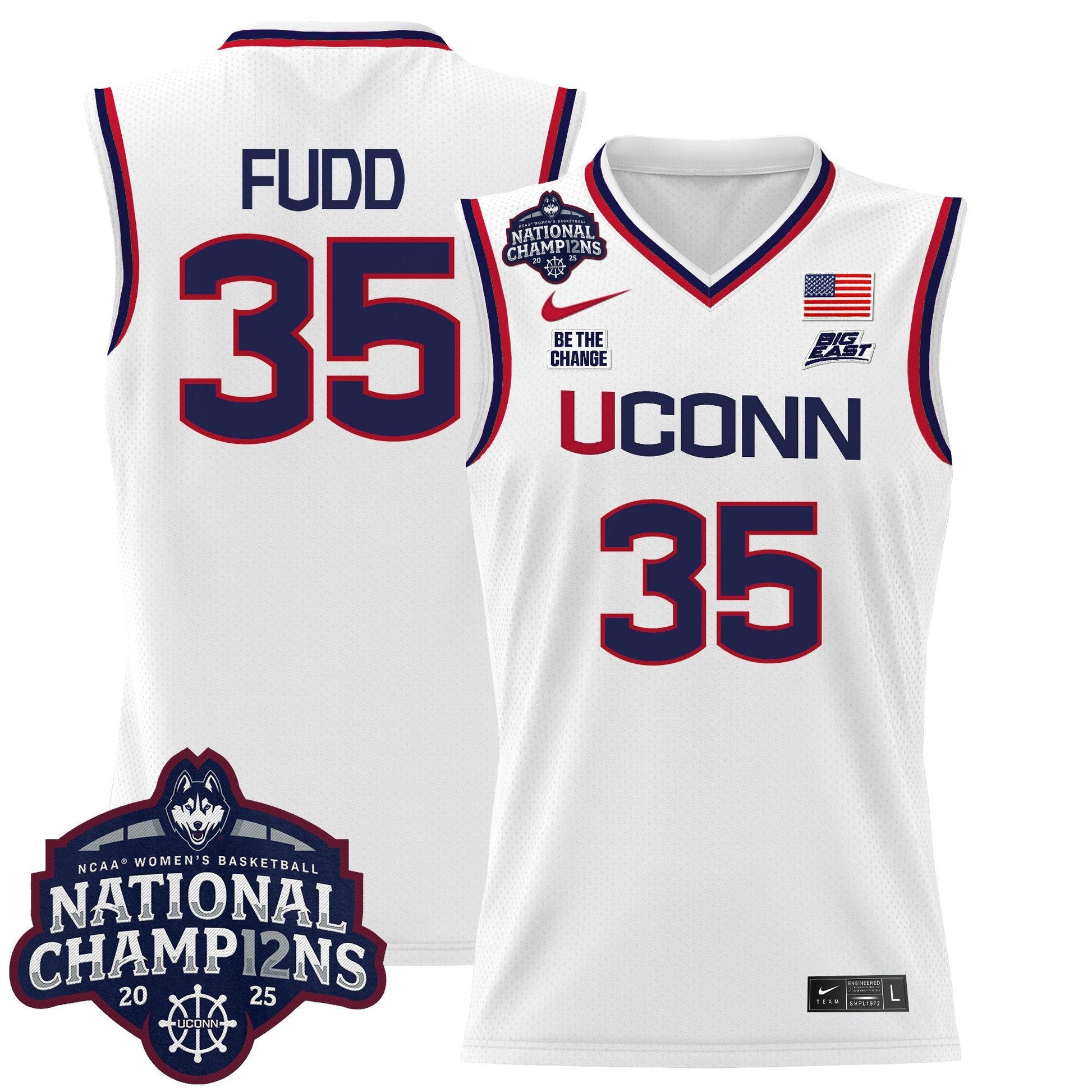 Men's Size - UConn Huskies 2025 Women's National Champions Patch Lightweight Basketball Jersey - All Stitched