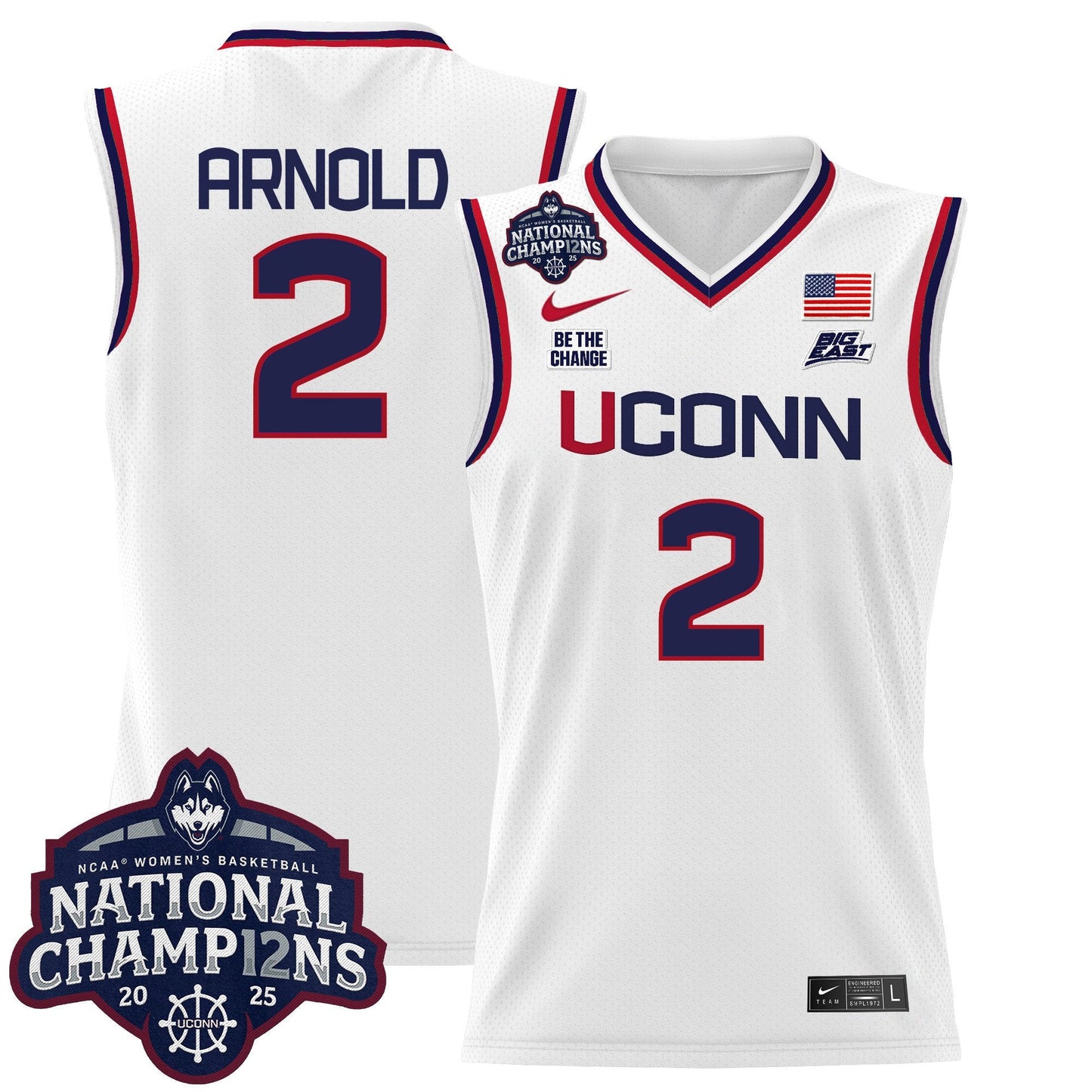 Men's Size - UConn Huskies 2025 Women's National Champions Patch Lightweight Basketball Jersey - All Stitched