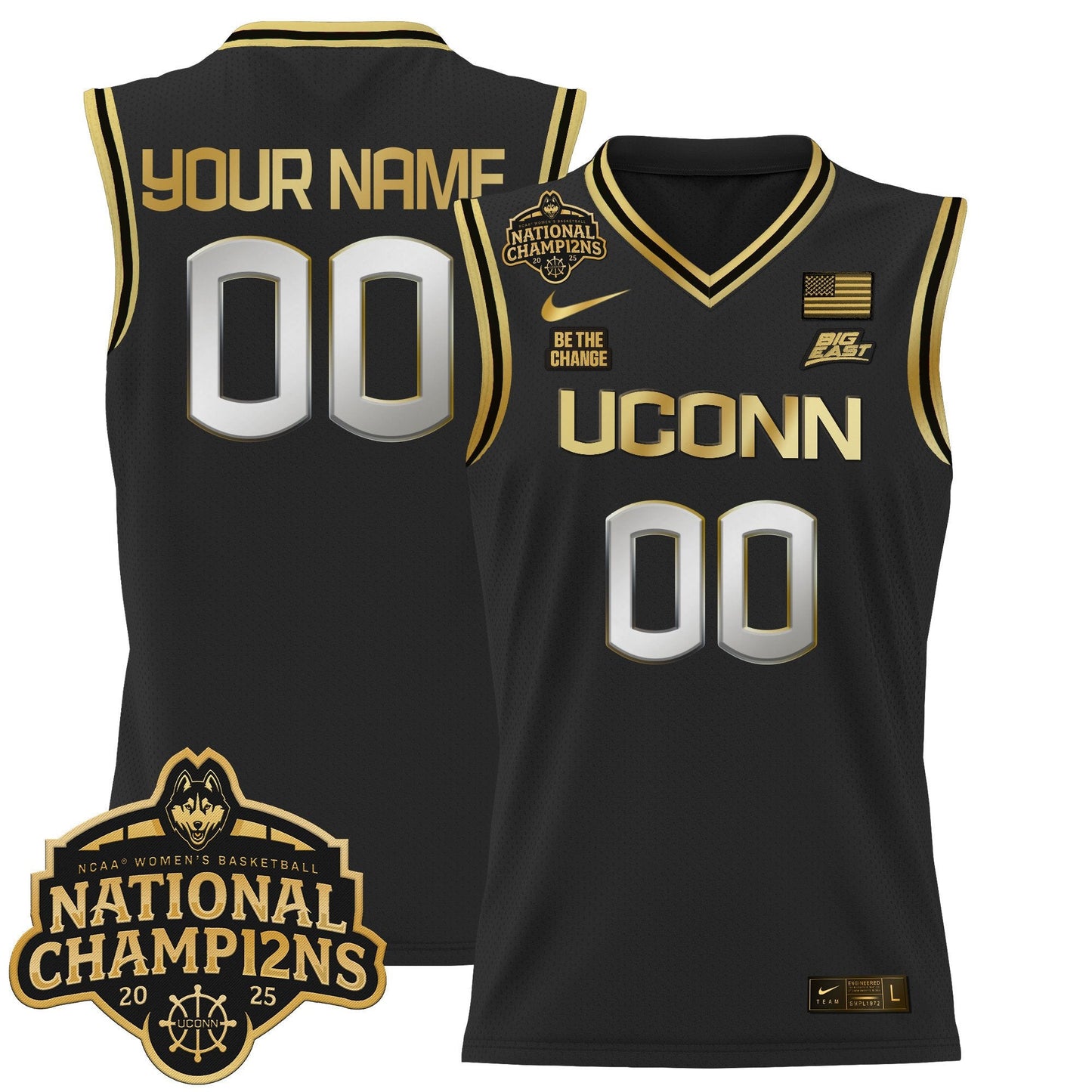 UConn Huskies 2025 Women's National Champions Patch Lightweight Basketball Custom Jersey - All Stitched