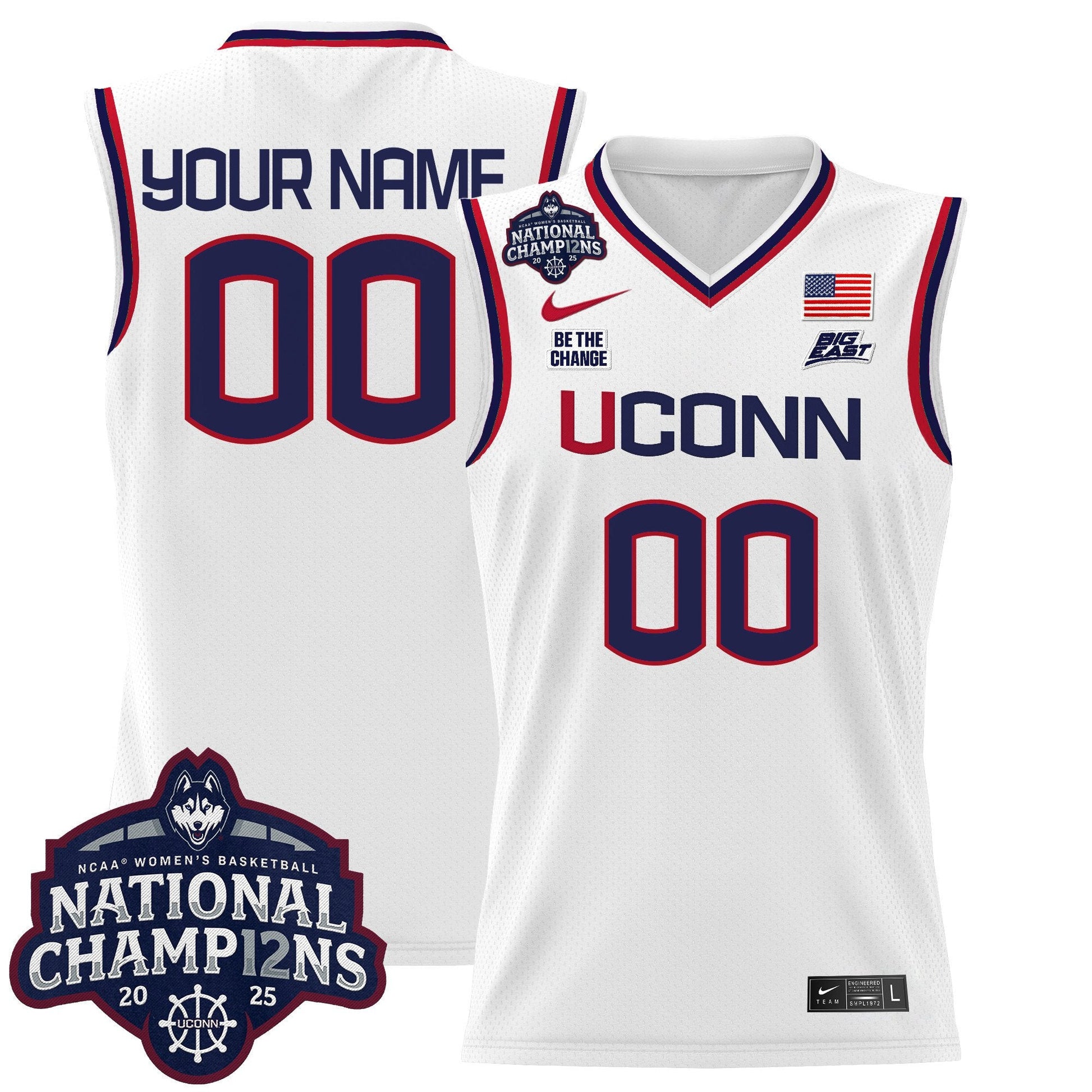 UConn Huskies 2025 Women's National Champions Patch Lightweight Basketball Custom Jersey - All Stitched