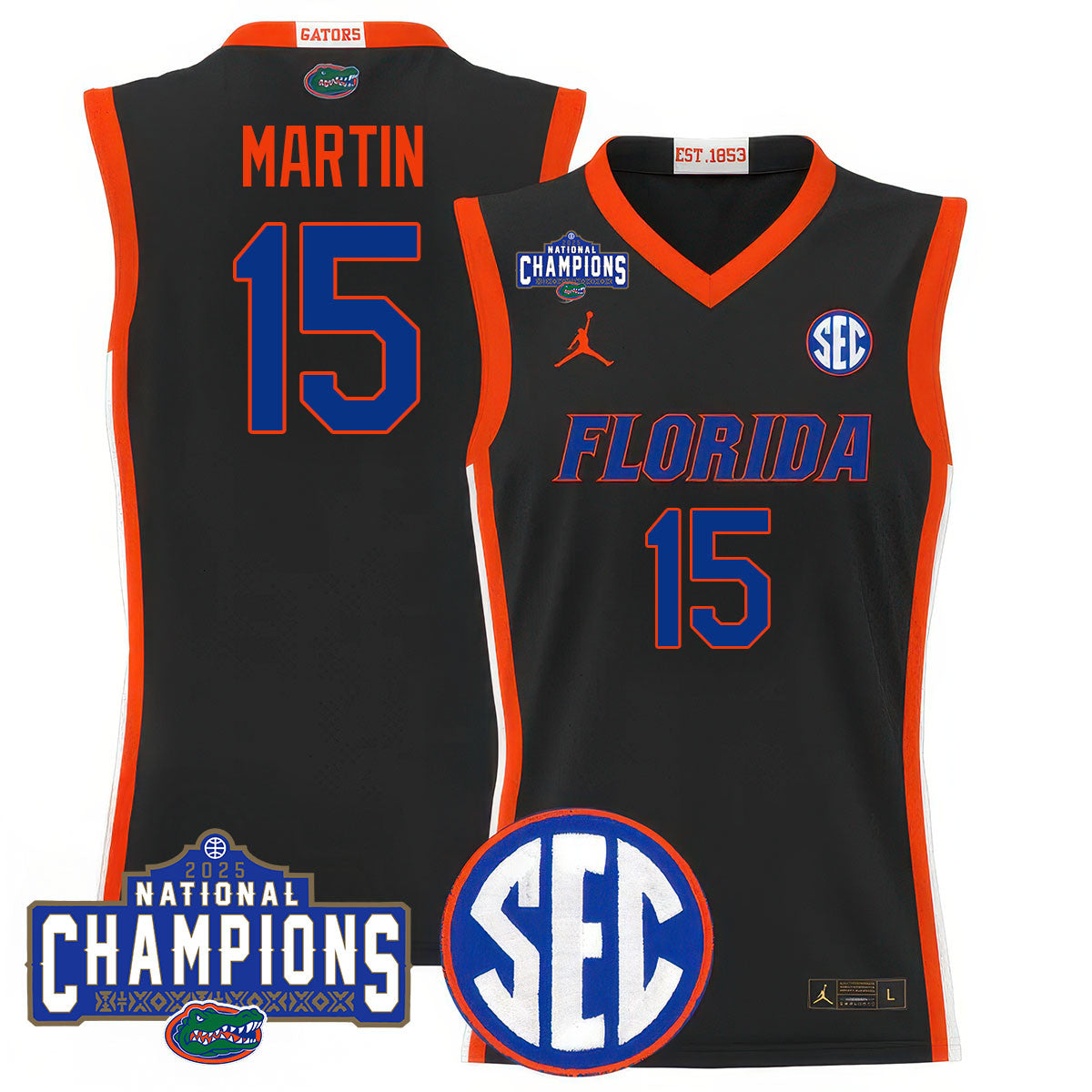 Men's Florida Gators 2025 National Champions Basketball Jersey N1 - All Stitched