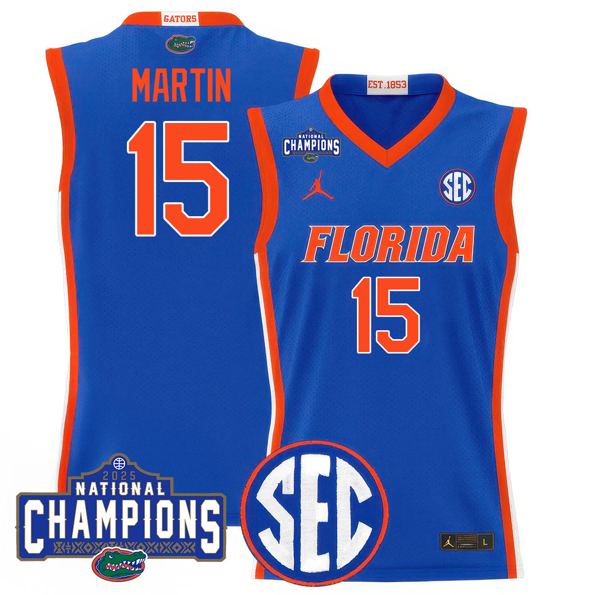 Men's Florida Gators 2025 National Champions Basketball Jersey N1 - All Stitched