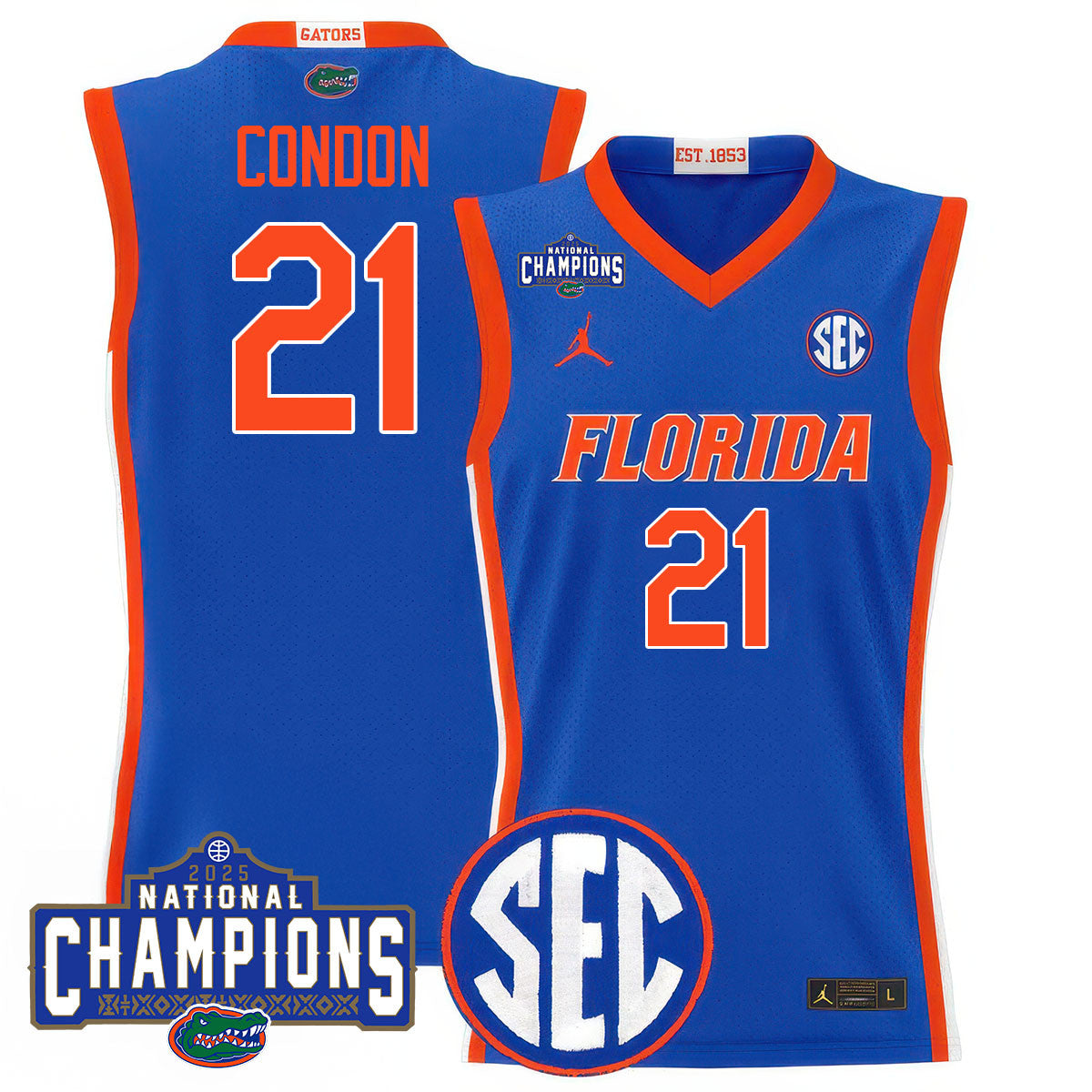 Men's Florida Gators 2025 National Champions Basketball Jersey N1 - All Stitched