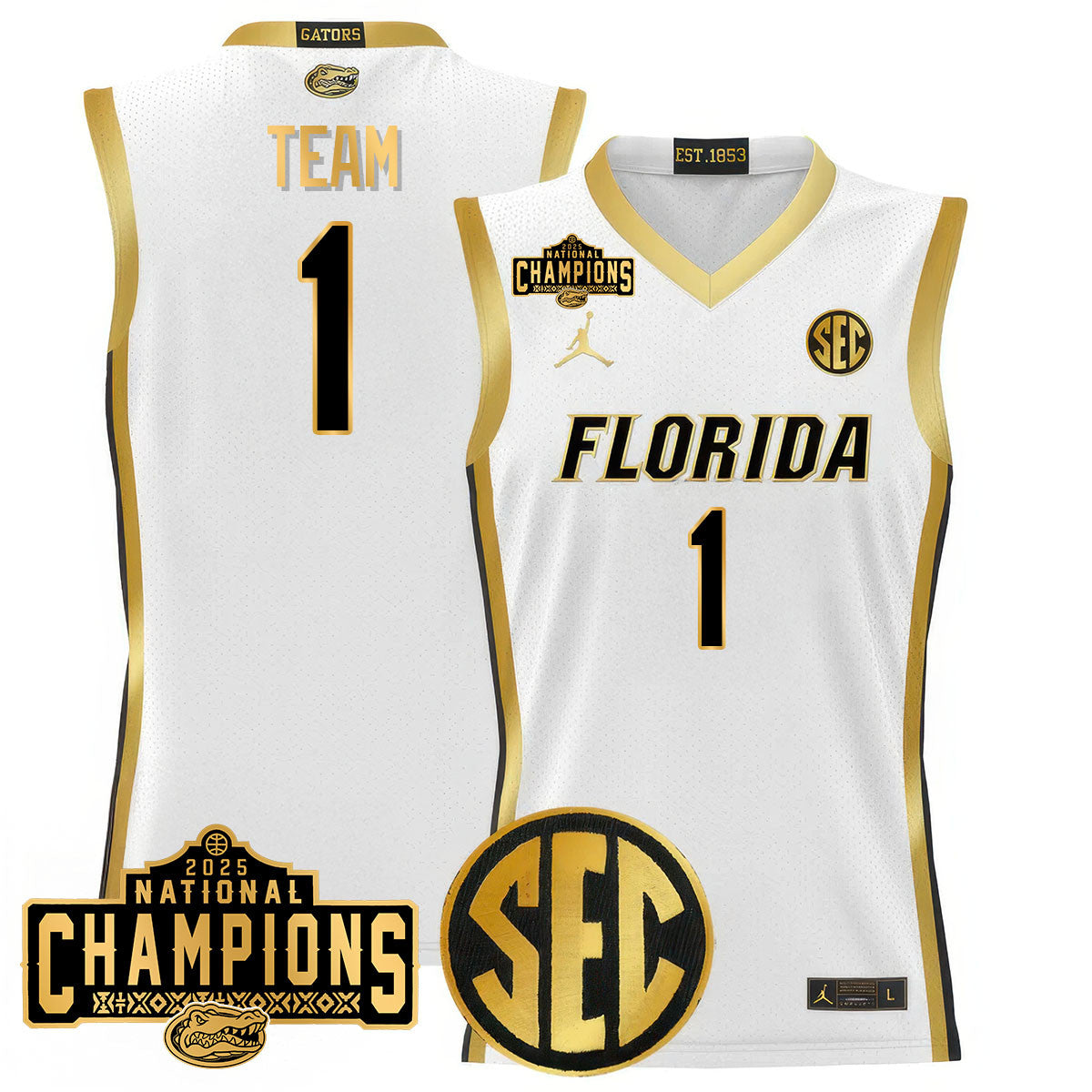 Men's Florida Gators 2025 National Champions Basketball Jersey N1 - All Stitched