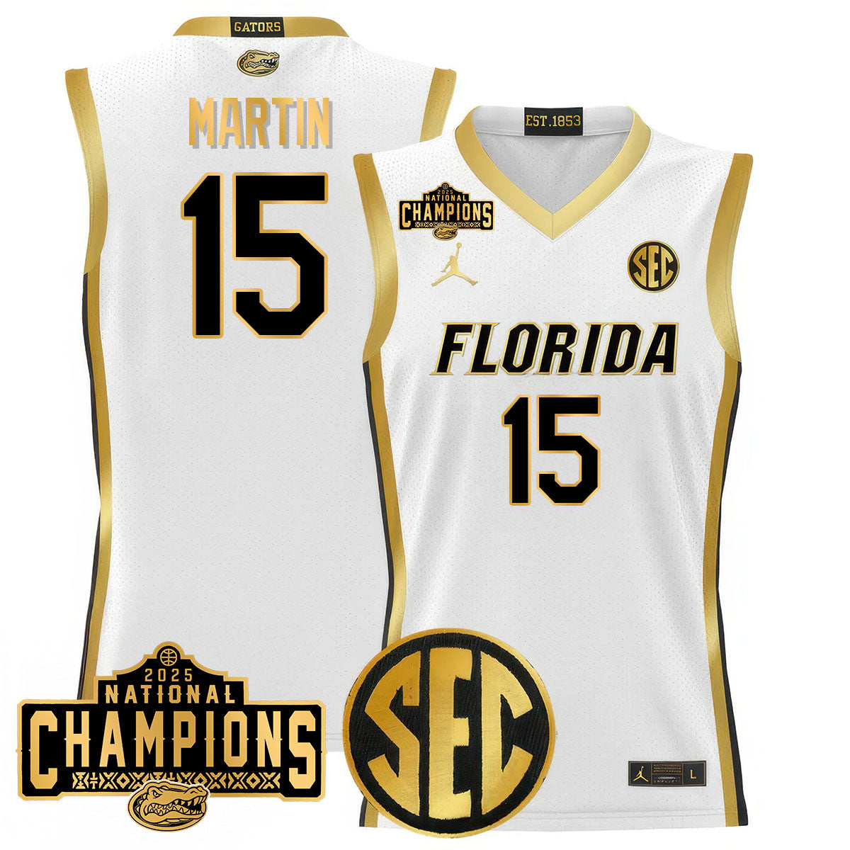 Men's Florida Gators 2025 National Champions Basketball Jersey N1 - All Stitched