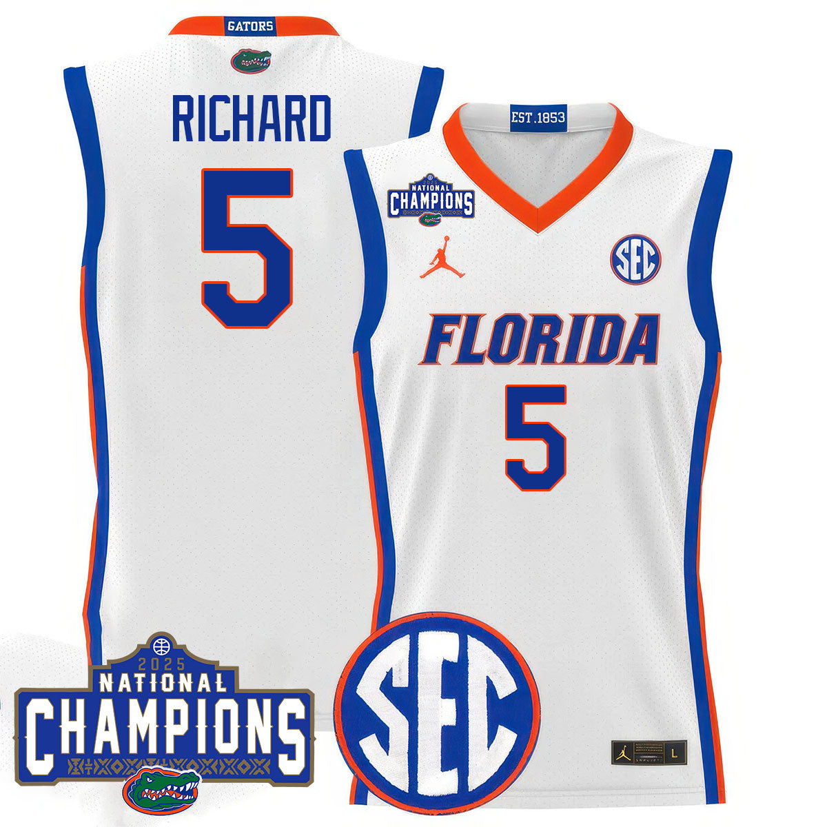 Men's Florida Gators 2025 National Champions Basketball Jersey N1 - All Stitched