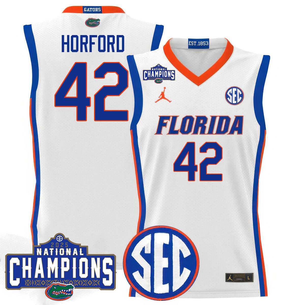 Men's Florida Gators 2025 National Champions Basketball Jersey N1 - All Stitched