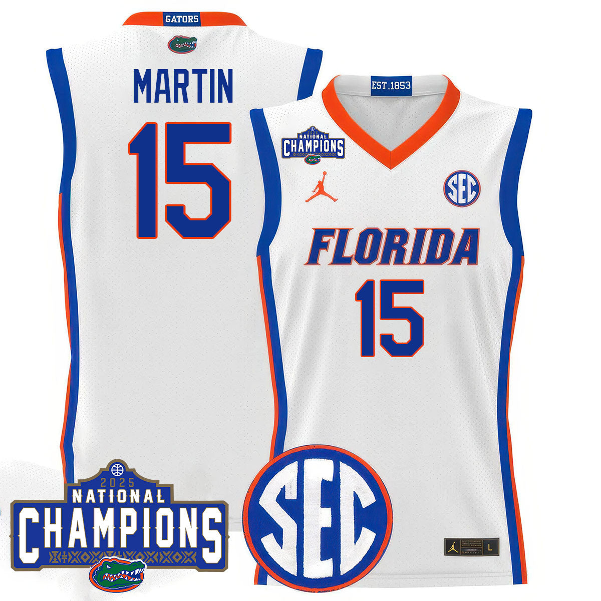 Men's Florida Gators 2025 National Champions Basketball Jersey N1 - All Stitched