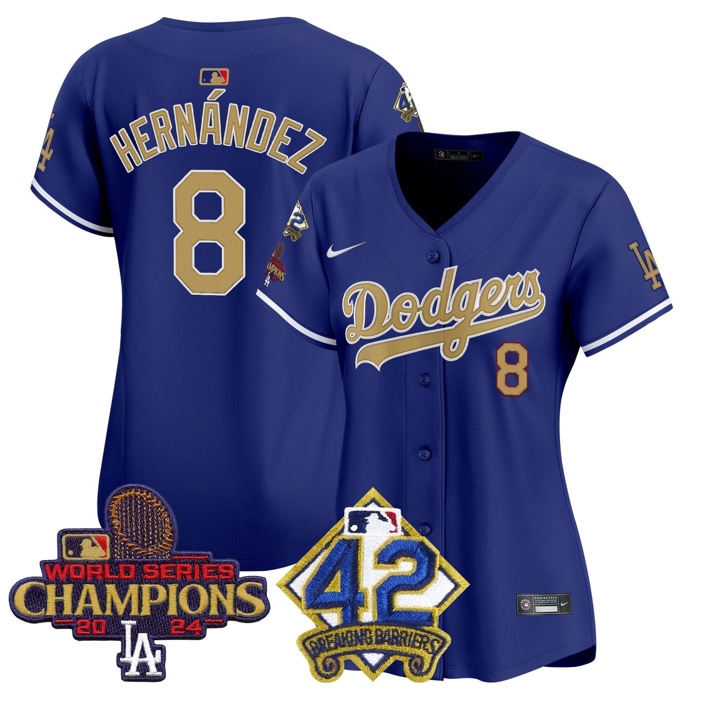 Women's Dodgers 2024 World Series Champions & Jackie Robinson Patch Vapor Premier Limited Jersey - All Stitched