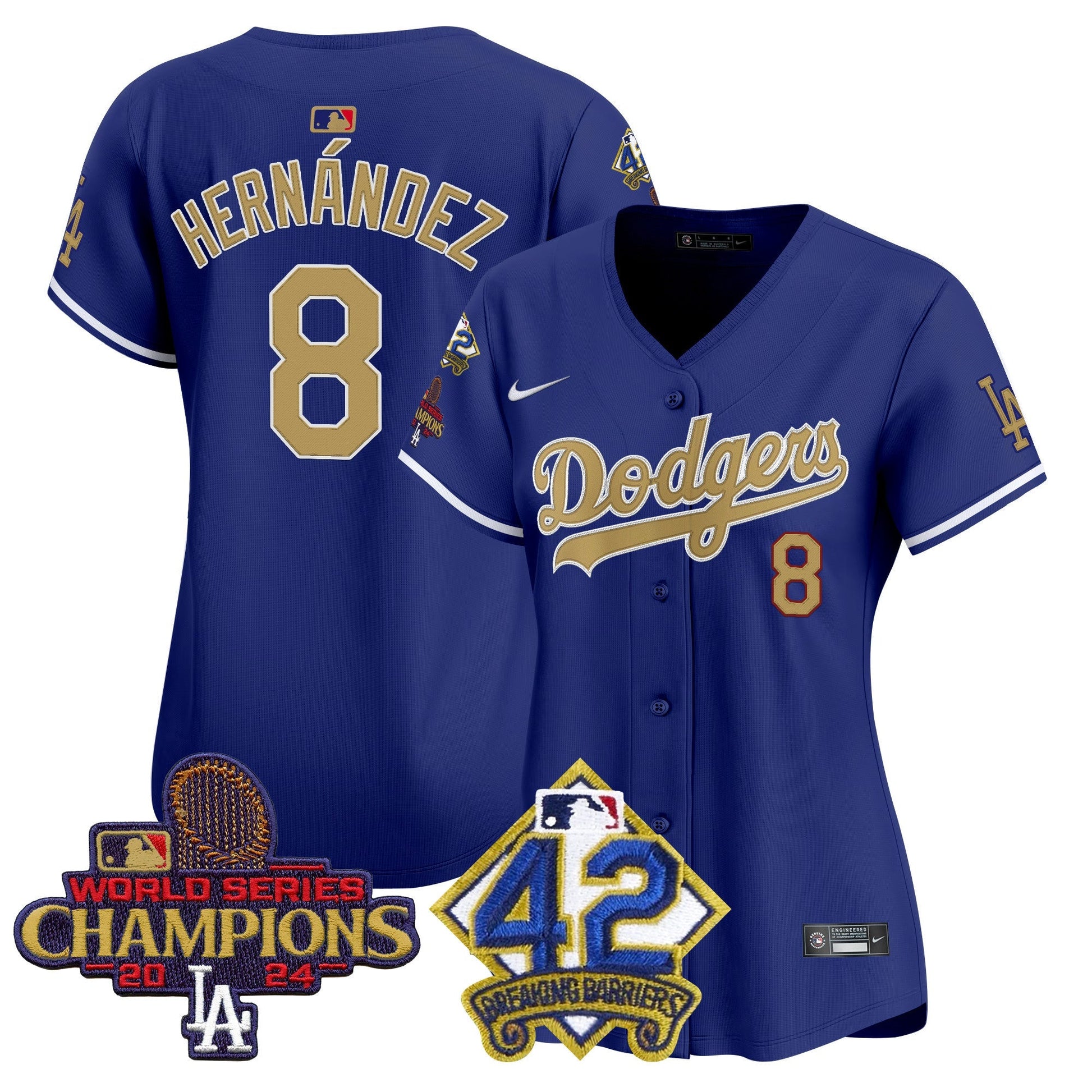 Women's Dodgers 2024 World Series Champions & Jackie Robinson Patch Vapor Premier Limited Jersey - All Stitched
