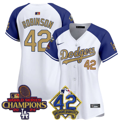 Women's Dodgers 2024 World Series Champions & Jackie Robinson Patch Vapor Premier Limited Jersey - All Stitched