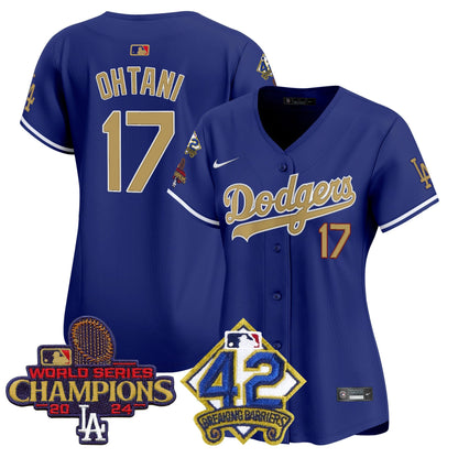 Women's Dodgers 2024 World Series Champions & Jackie Robinson Patch Vapor Premier Limited Jersey - All Stitched