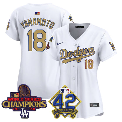 Women's Dodgers 2024 World Series Champions & Jackie Robinson Patch Vapor Premier Limited Jersey - All Stitched